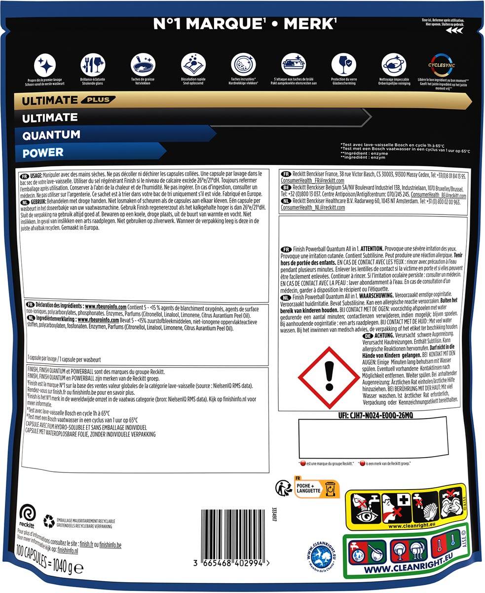 Finish Quantum Regular vaatwastabletten, pak van 100 capsules