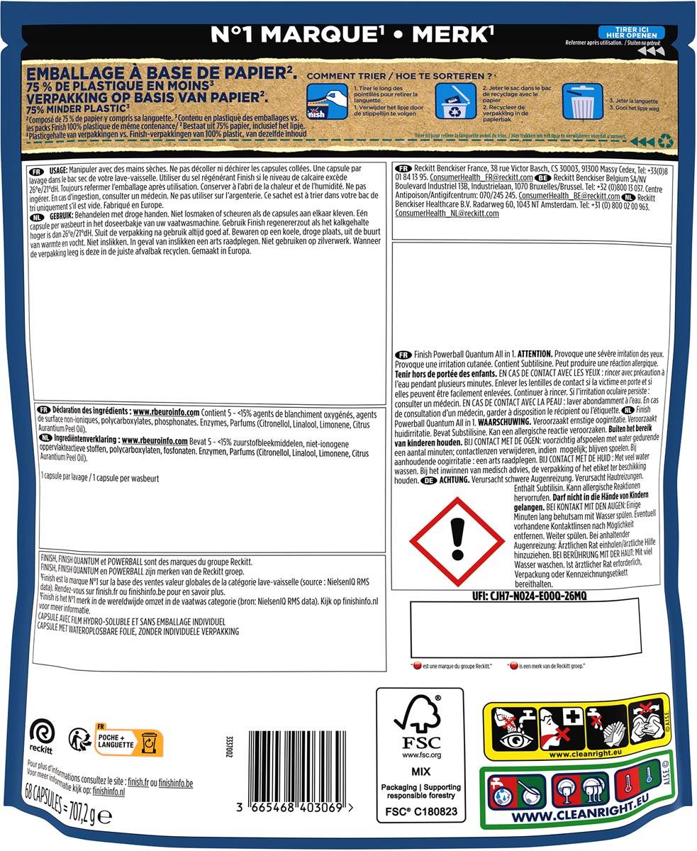 Finish Quantum Regular vaatwastabletten, pak van 68 capsules