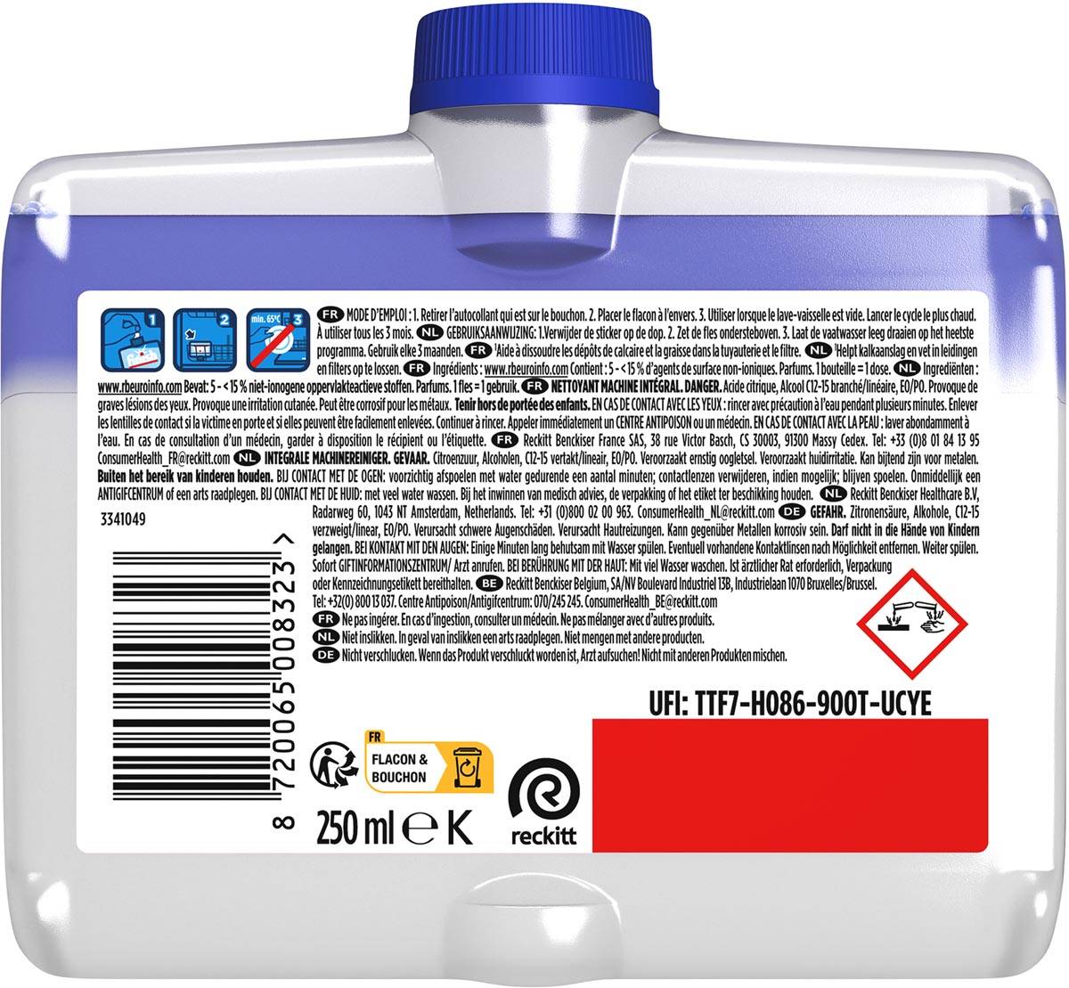 Finish Regular vaatwasmachine reiniger, fles van 250 ml