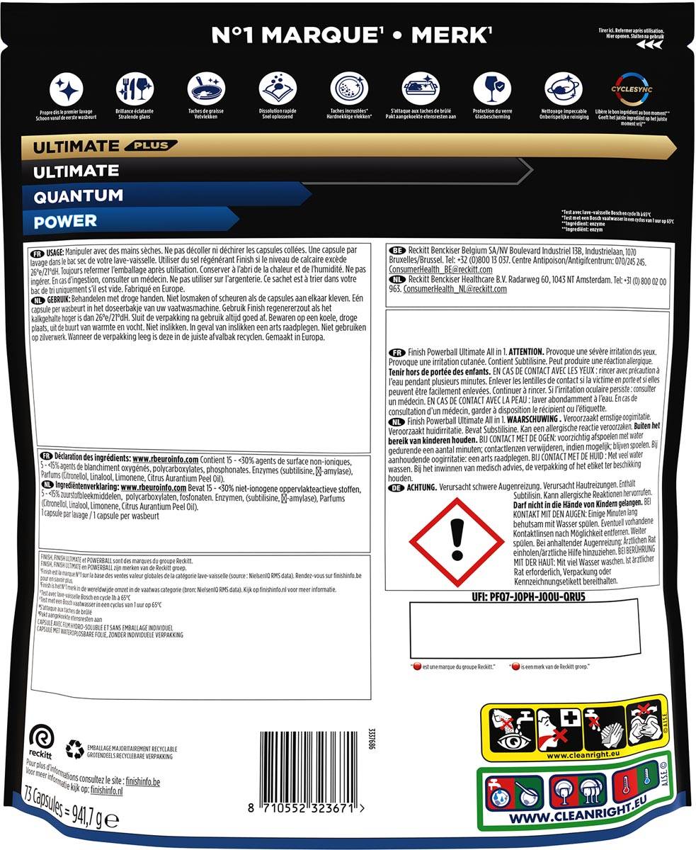 Finish Ultimate Regular vaatwastabletten, pak van 73 capsules