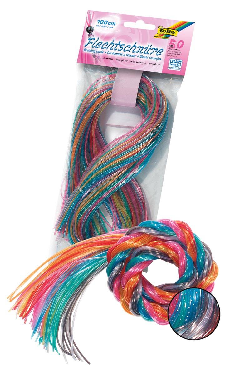 Folia scoubidou draad met glitter, pak met 50 draden