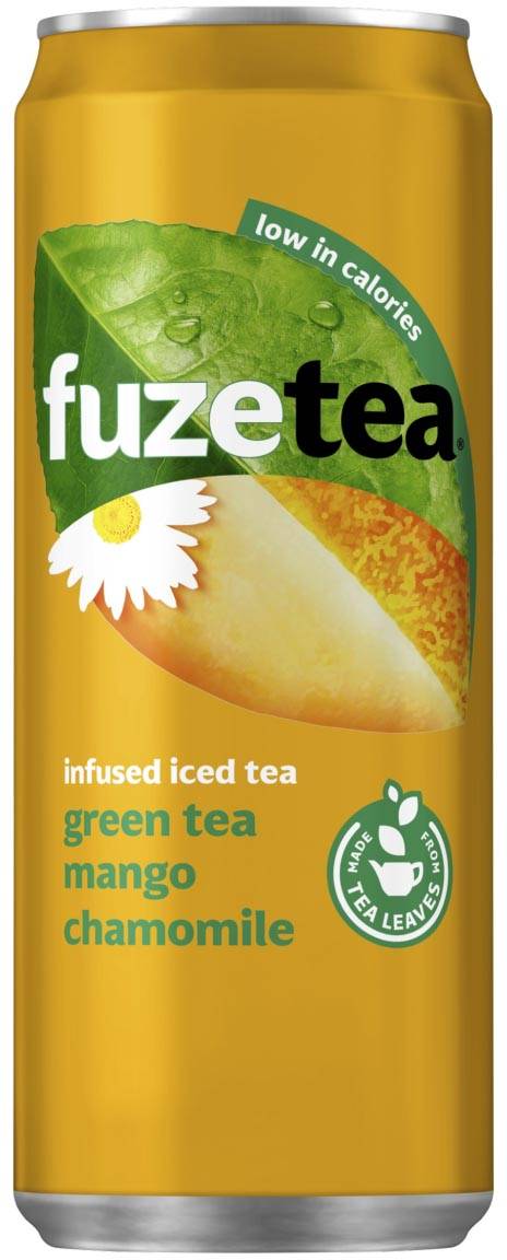 Fuze Tea groene thee mango kamille, sleek blik van 33 cl, pak van 24 stuks