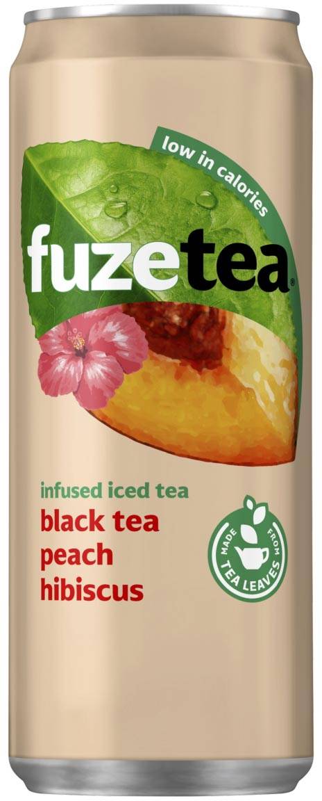 Fuze Tea perzik hibiscus frisdrank, sleek blik van 33 cl, pak van 24 stuks