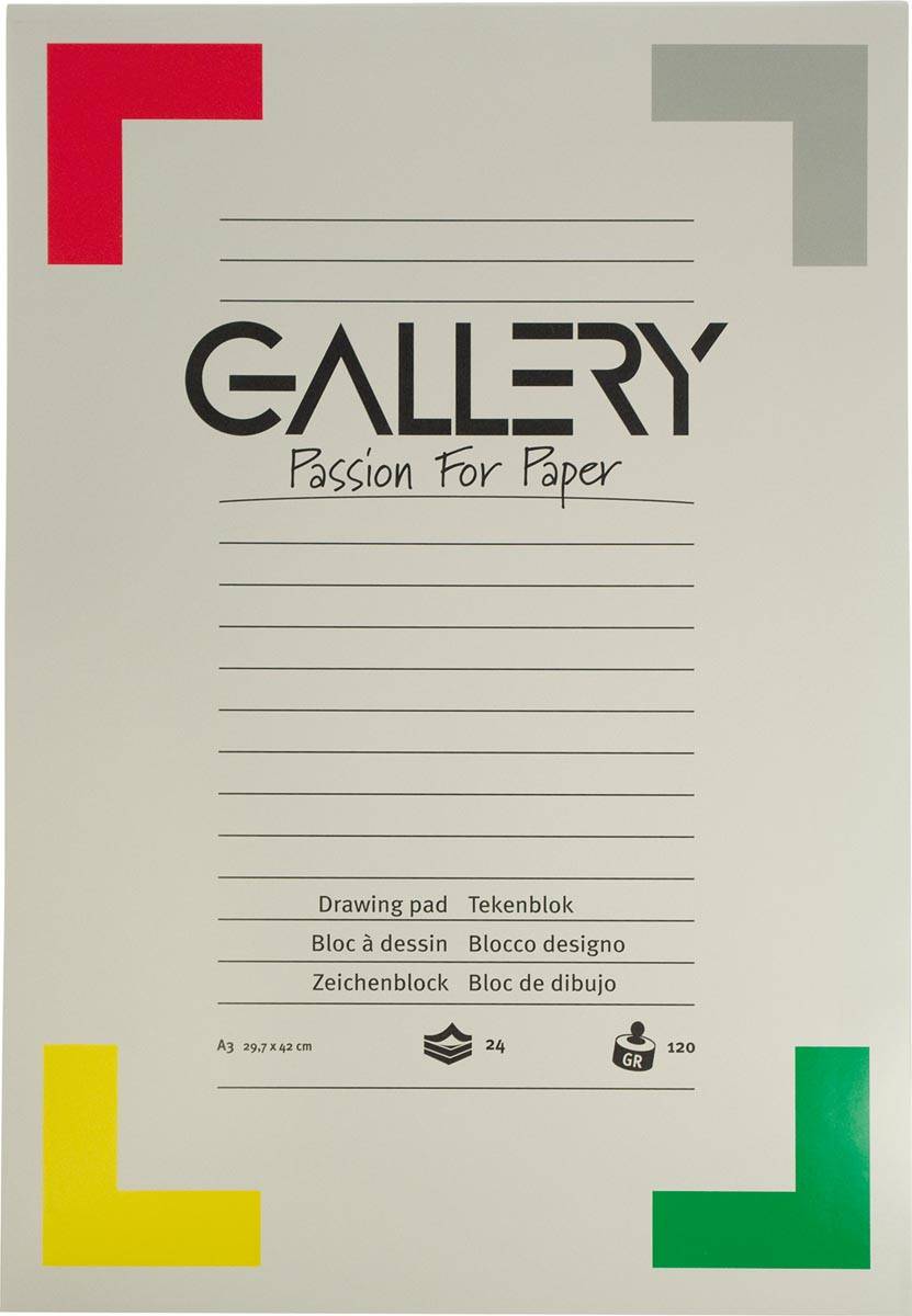 Gallery tekenblok, houtvrij papier, 120 g/m²,ft 29,7 x 42 cm (A3), blok van 24 vel