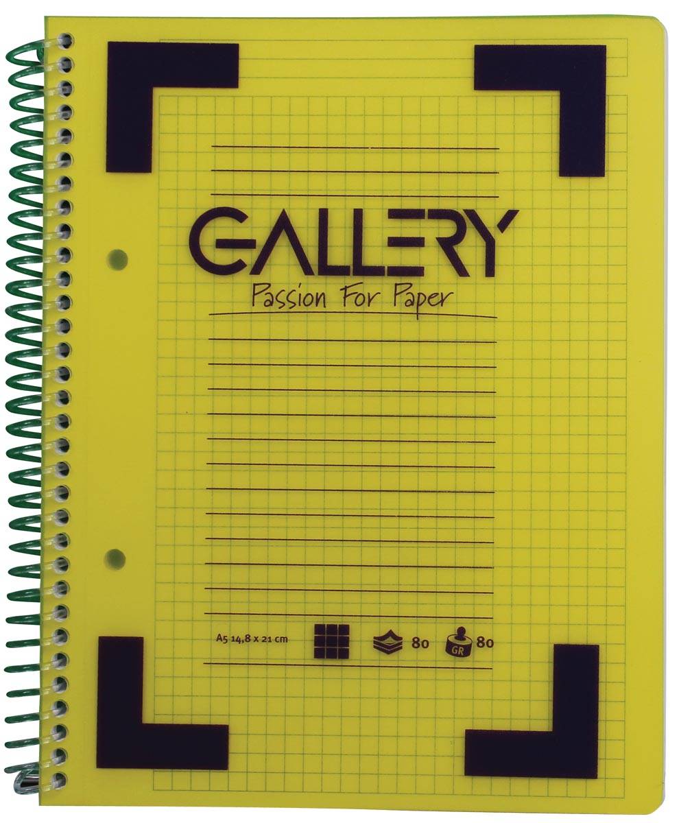 Gallery Traditional spiraalschrift ft A4, geruit 5 mm, geassorteerde kleuren, 160 bladzijden