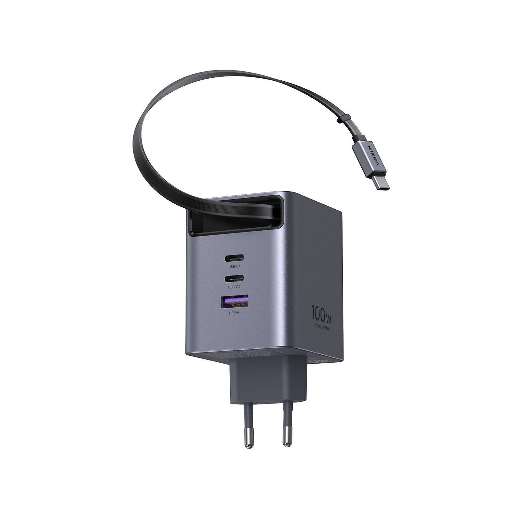 UGREEN X616 100W GaN Fast Charger 2x USB-C 1x USB-A 1x extendable USB-C cable