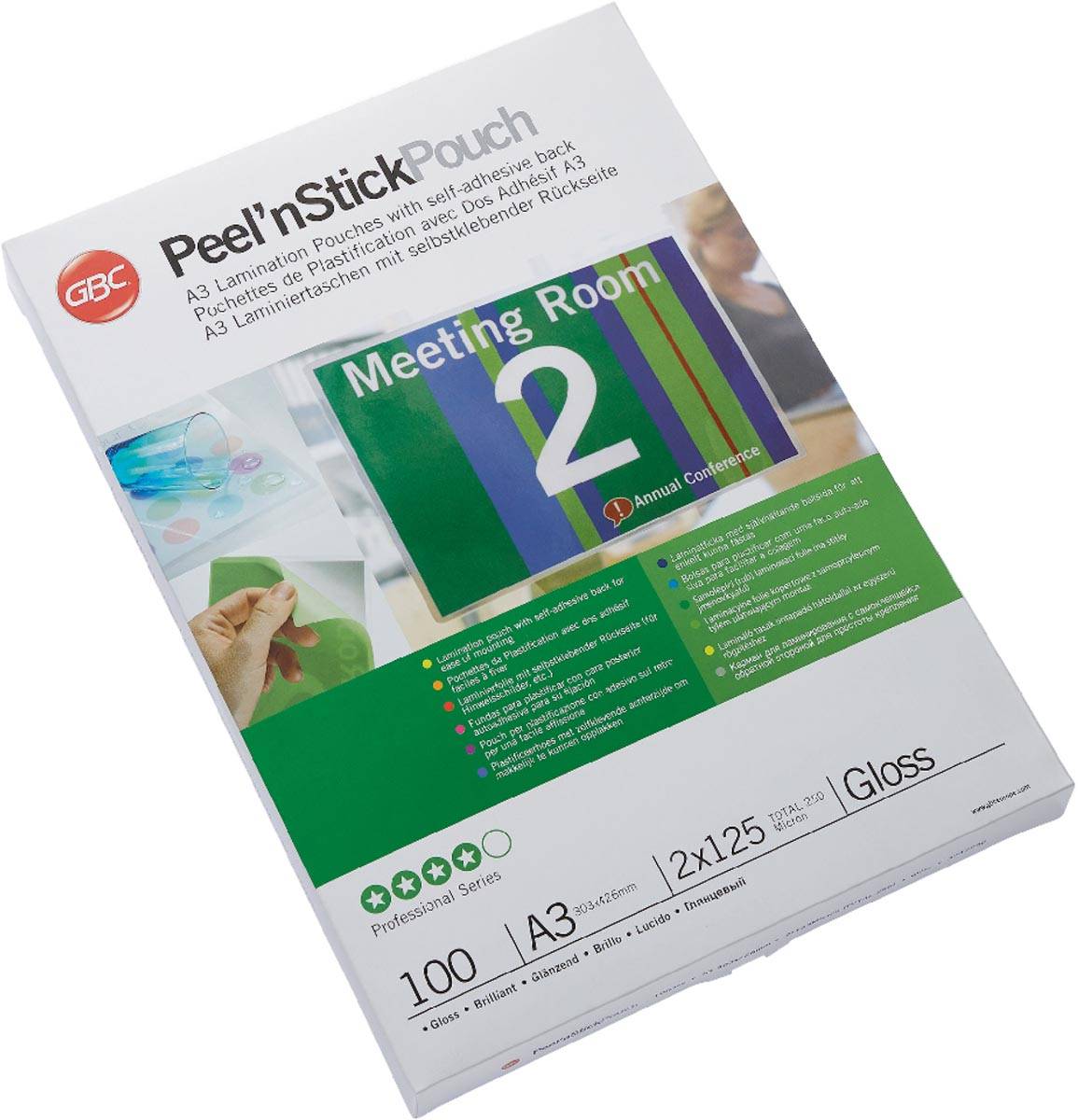 GBC Peel'nStick lamineerhoes ft A3, 250 micron (2 x 125 micron), zelfklevend, pak van 100 stuks
