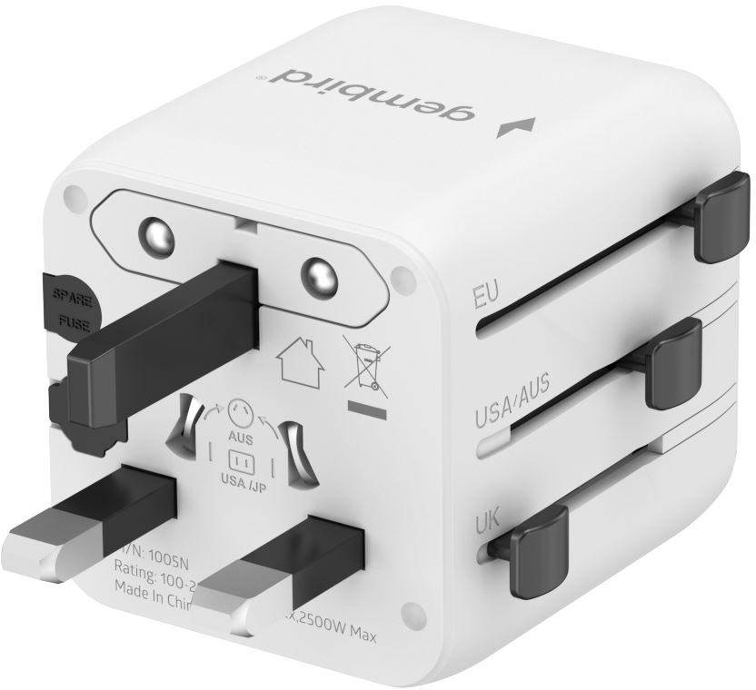 Gembird reisstekker, wit