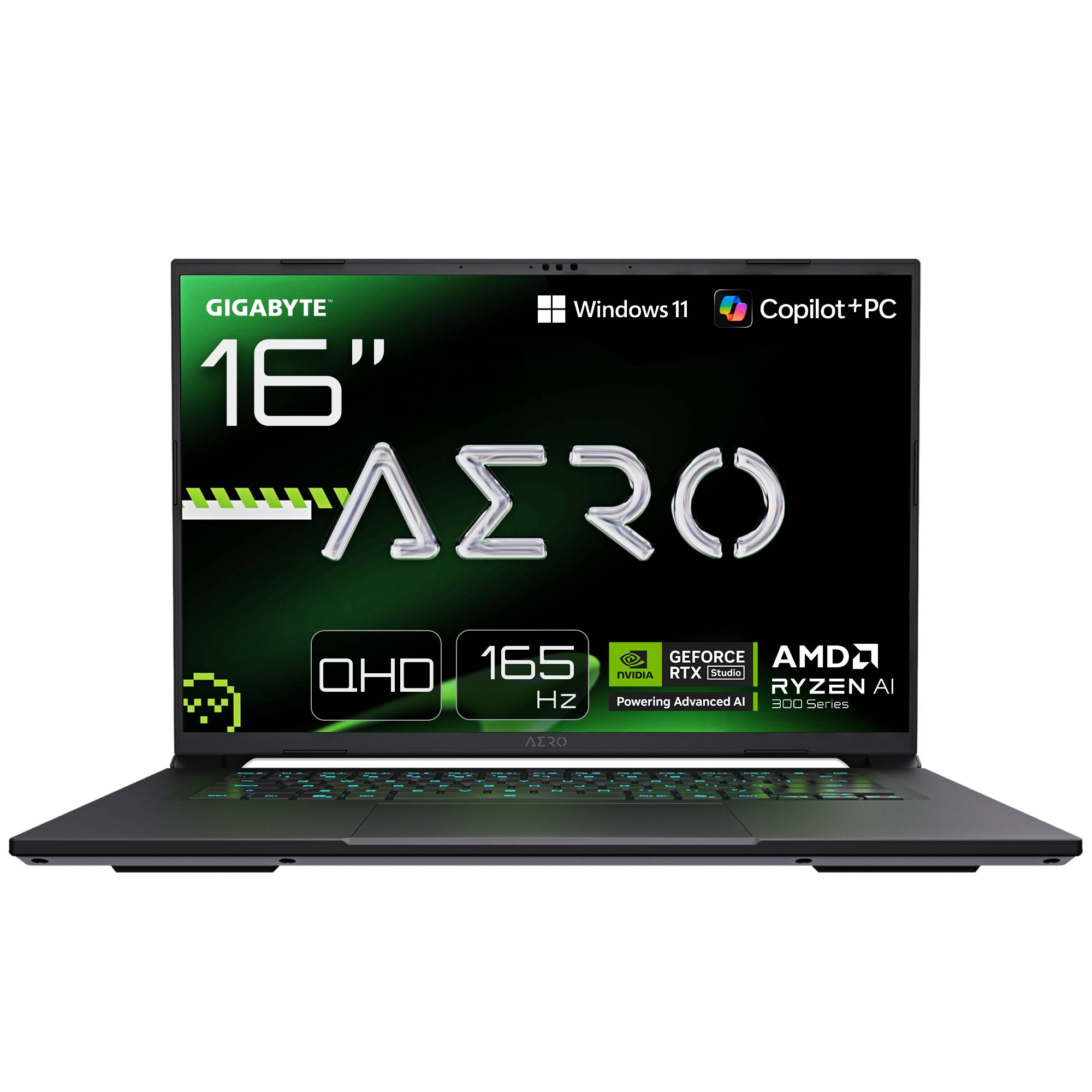 GIGABYTE AERO X16 2WHA3EEC65DP Copilot+ PC AMD Ryzen AI 9 HX 370 Laptop 40,6 cm (16") WQXGA 32 GB DDR5-SDRAM 2 TB SSD NVIDIA GeForce RTX 5070 Wi-Fi 6E (802.11ax) Windows 11 Pro Wit