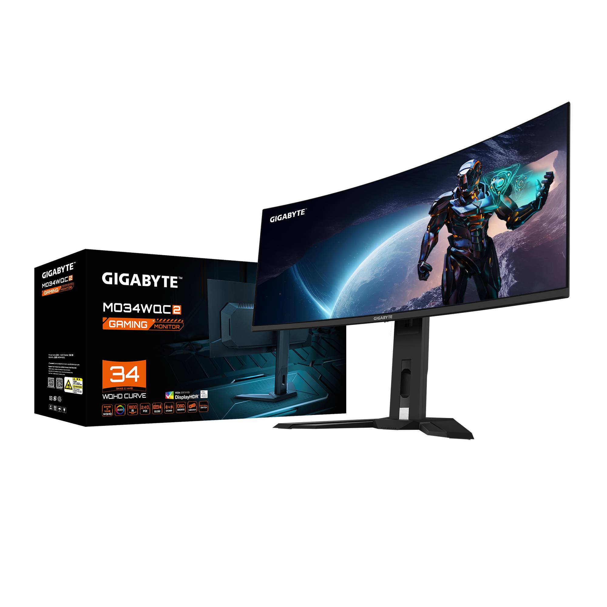 GIGABYTE MO34WQC2 computer monitor 86,4 cm (34") 3440 x 1440 Pixels Wide Quad HD OLED Zwart