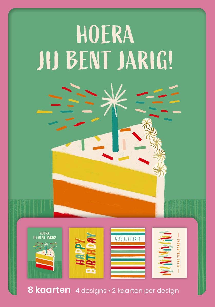hallmark wenskaarten, hoera jij bent jarig, blister van 8 stuks