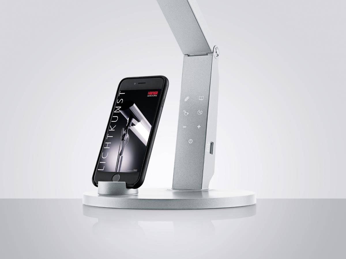 Hansa bureaulamp Vario Plus, LED-lamp, zilver