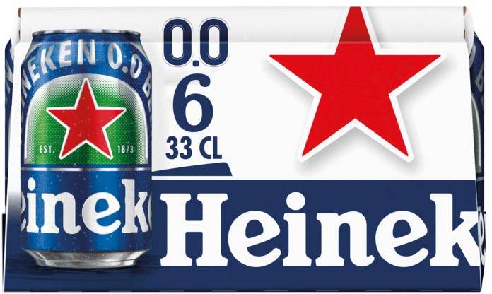 Heineken bier, alcoholvrij, blik van 33 cl, pak van 6 stuks