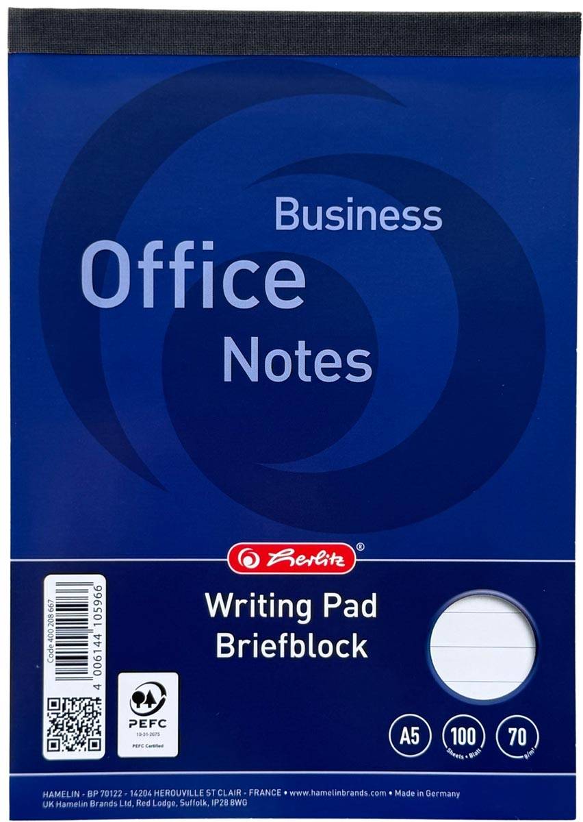 Herlitz schrijfblok, ft A5, 70 g/m², 100 vel, gelijnd