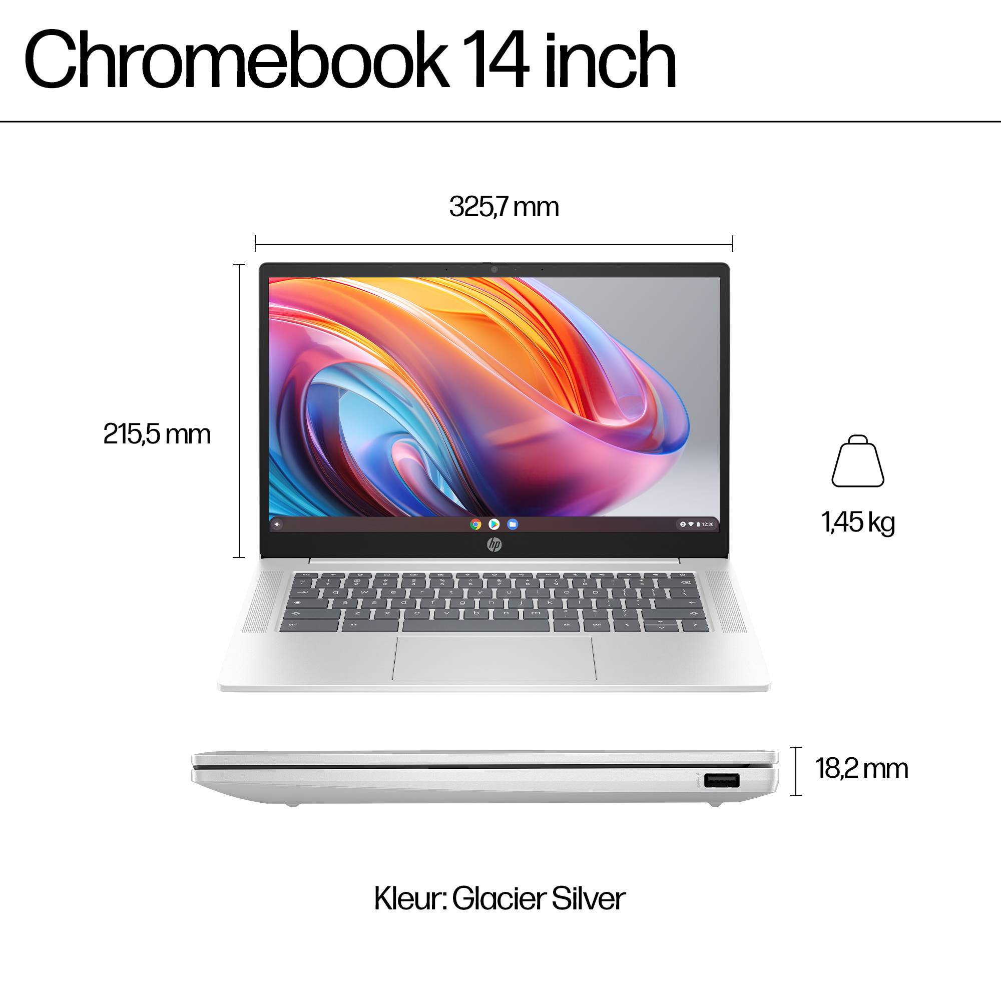 HP Chromebook 14a-nf0050nd Intel® N N100 35,6 cm (14") Full HD 4 GB LPDDR5-SDRAM 128 GB Flash Wi-Fi 6E (802.11ax) ChromeOS Zilver