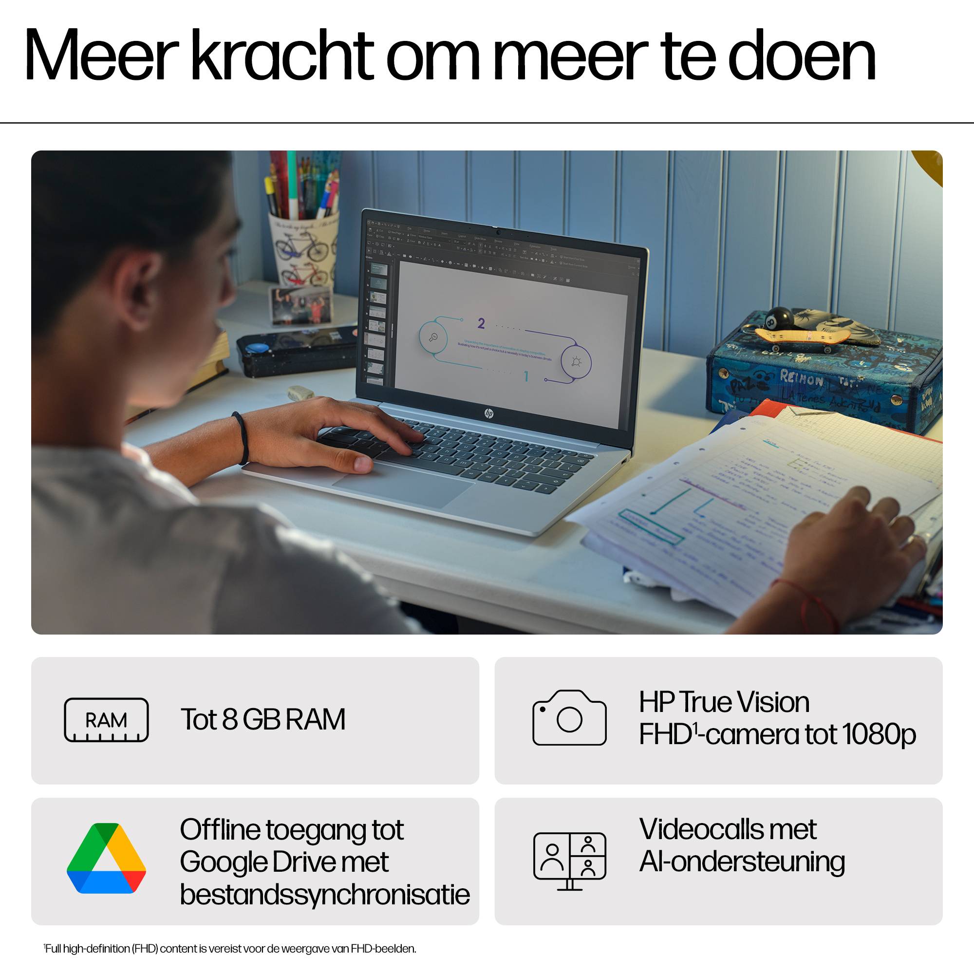 HP Chromebook 14a-nf0050nd Intel® N N100 35,6 cm (14") Full HD 4 GB LPDDR5-SDRAM 128 GB Flash Wi-Fi 6E (802.11ax) ChromeOS Zilver