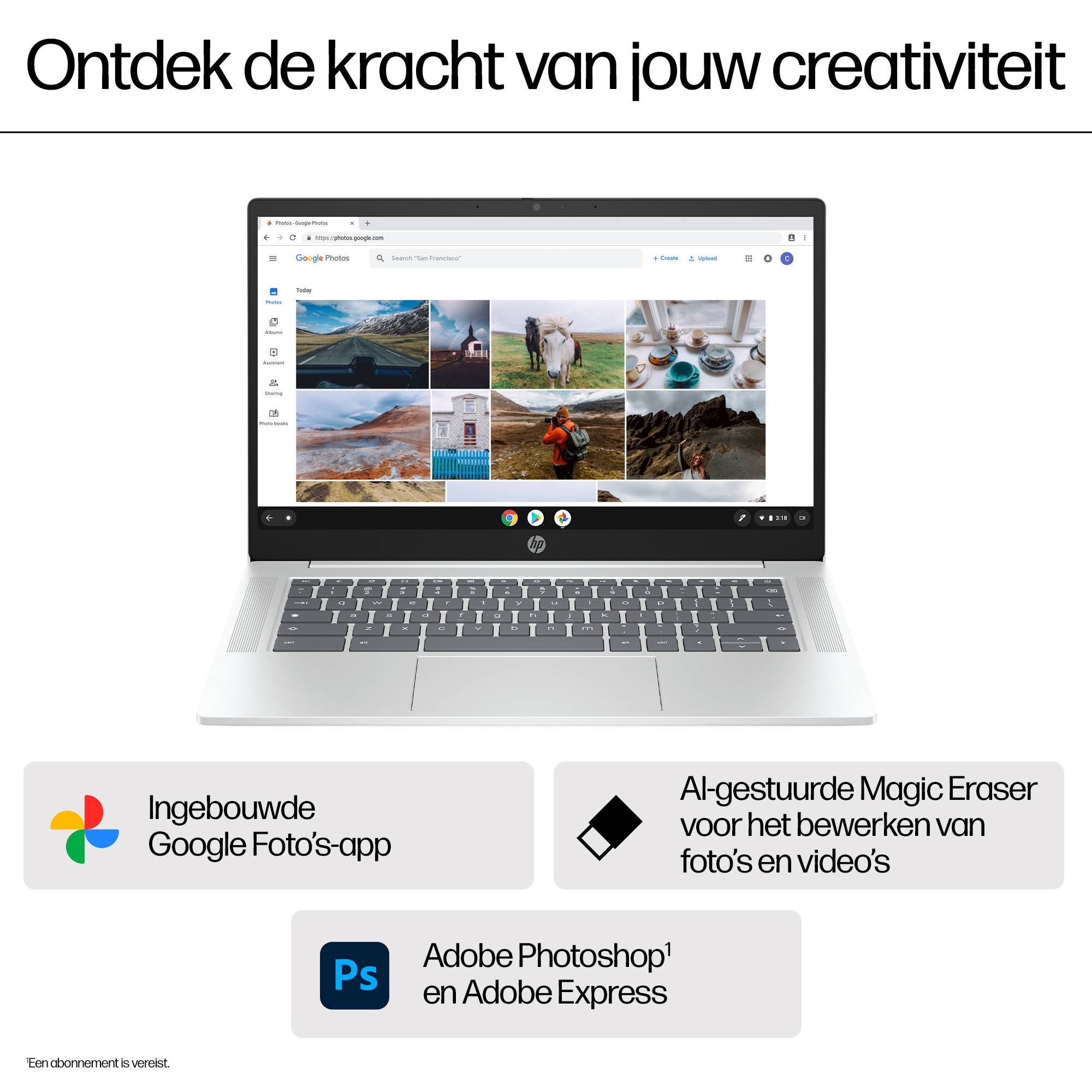 HP Chromebook 14a-nf0050nd Intel® N N100 35,6 cm (14") Full HD 4 GB LPDDR5-SDRAM 128 GB Flash Wi-Fi 6E (802.11ax) ChromeOS Zilver