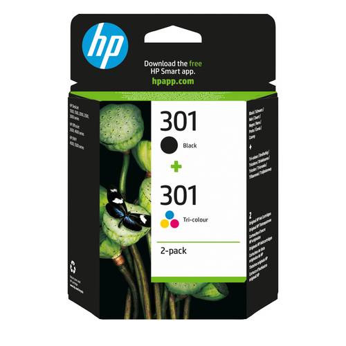 HP 301 originele zwarte/drie-kleuren inktcartridges, 2-pack