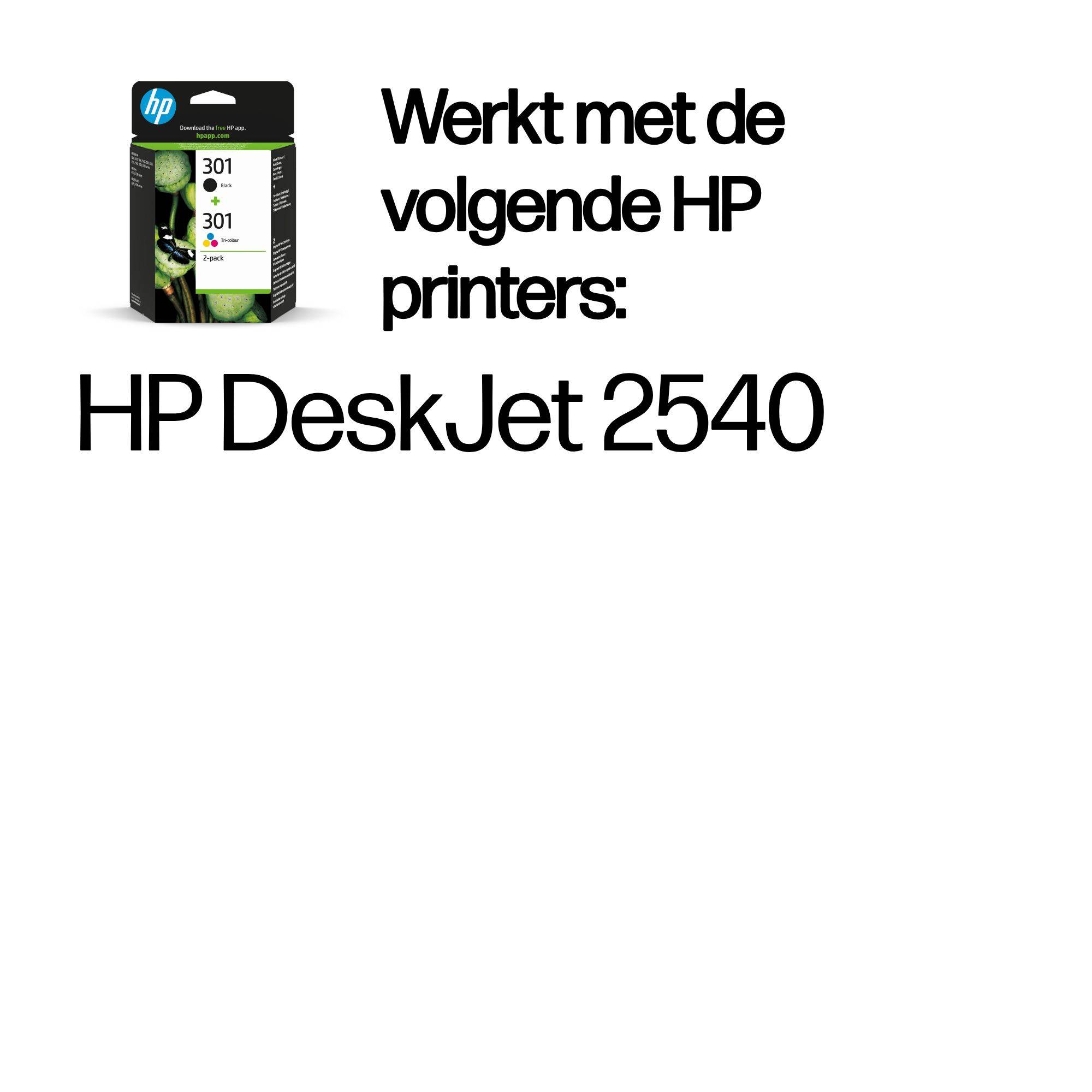 HP 301 originele zwarte/drie-kleuren inktcartridges, 2-pack
