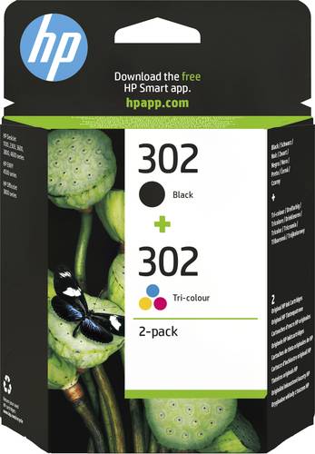 HP 302 originele zwarte/drie-kleuren inktcartridges, 2-pack