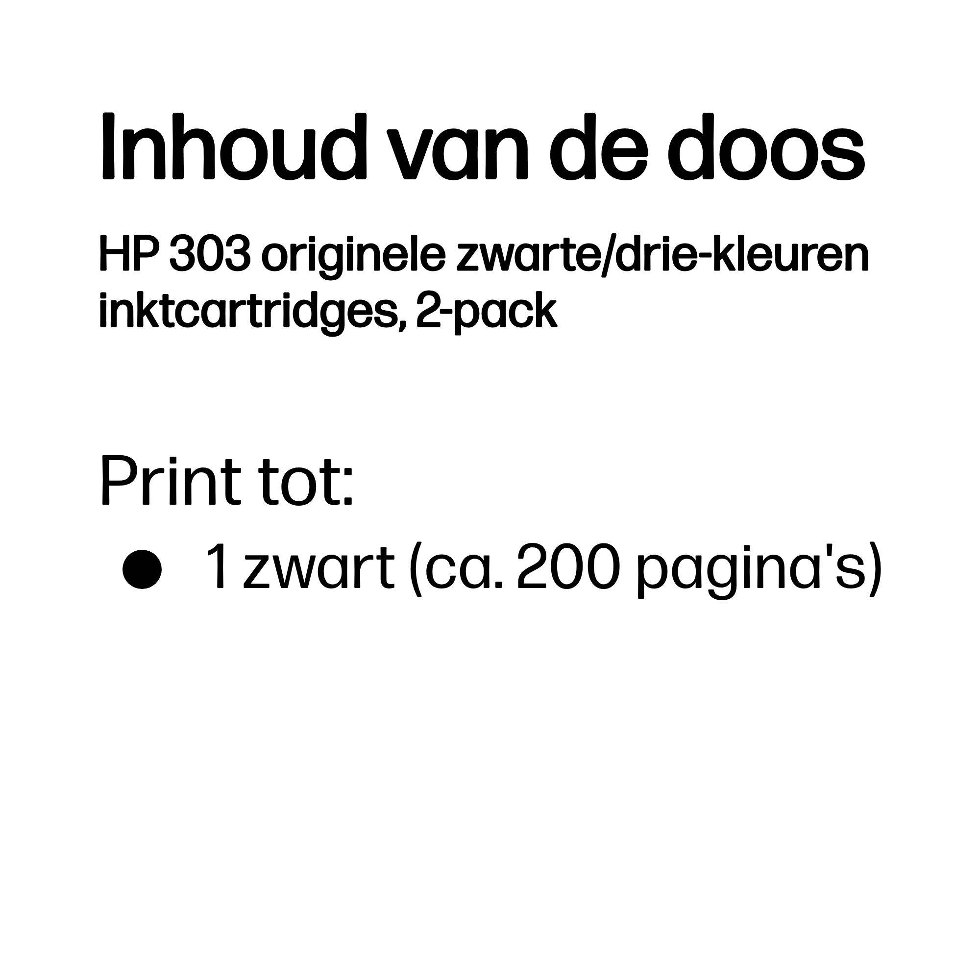 HP 303 originele zwarte/drie-kleuren inktcartridges, 2-pack
