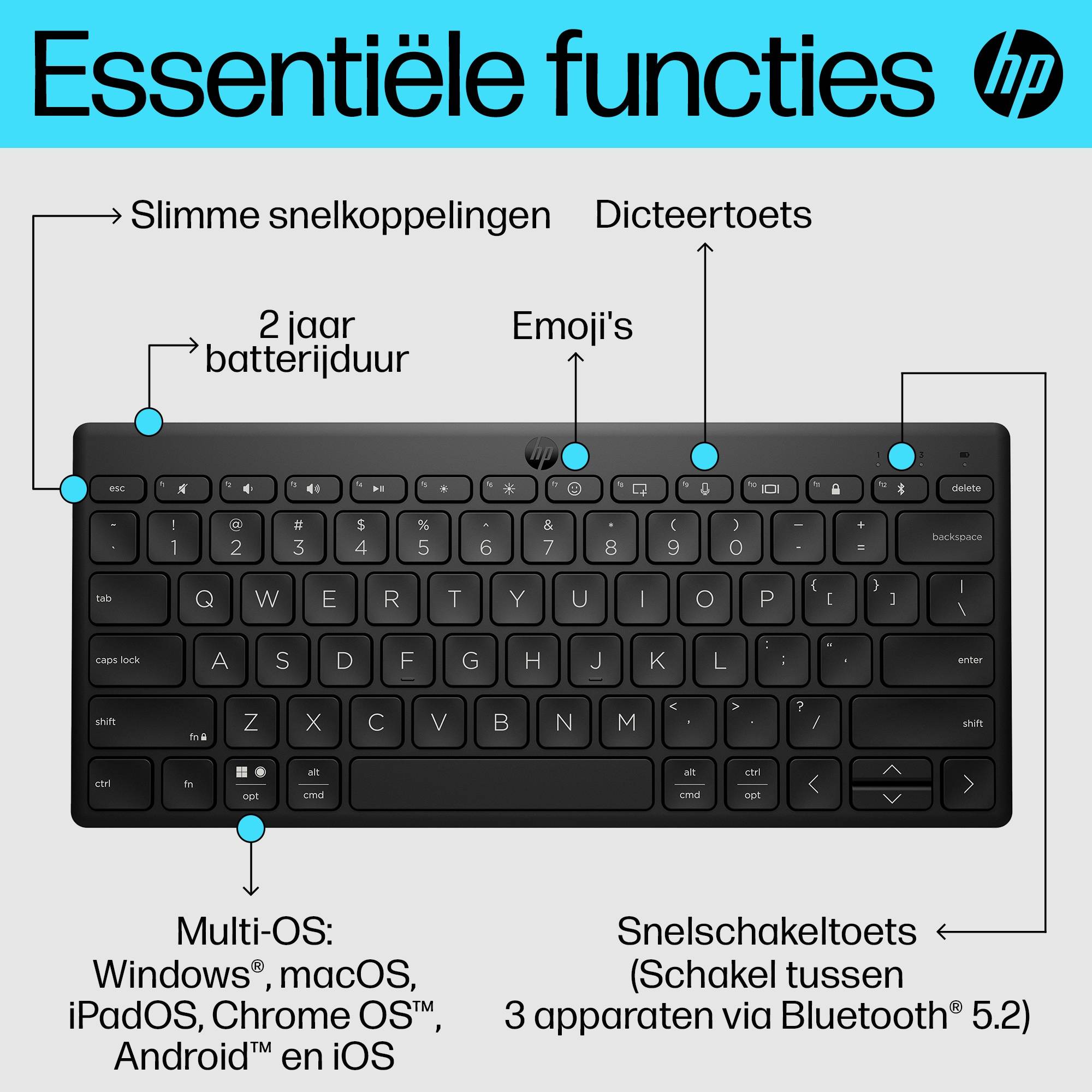 HP 355 compact Bluetooth-toetsenbord voor meerdere apparaten