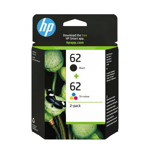 HP 62 originele zwarte/drie-kleuren inktcartridges, 2-pack
