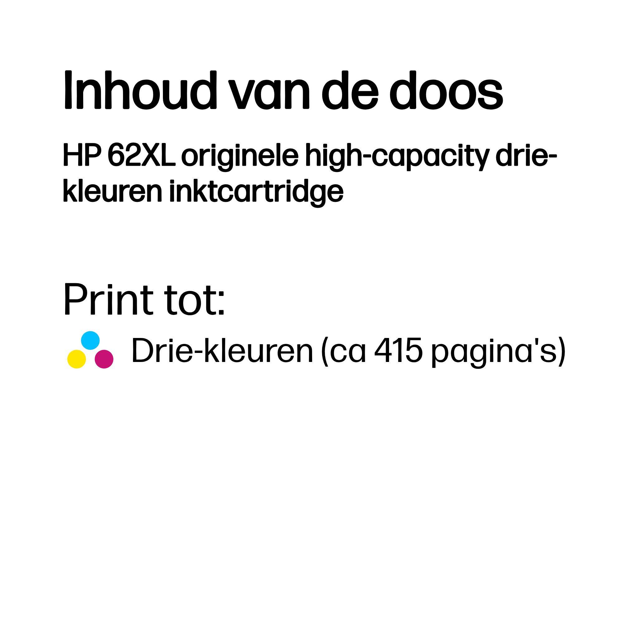 HP 62XL originele high-capacity drie-kleuren inktcartridge