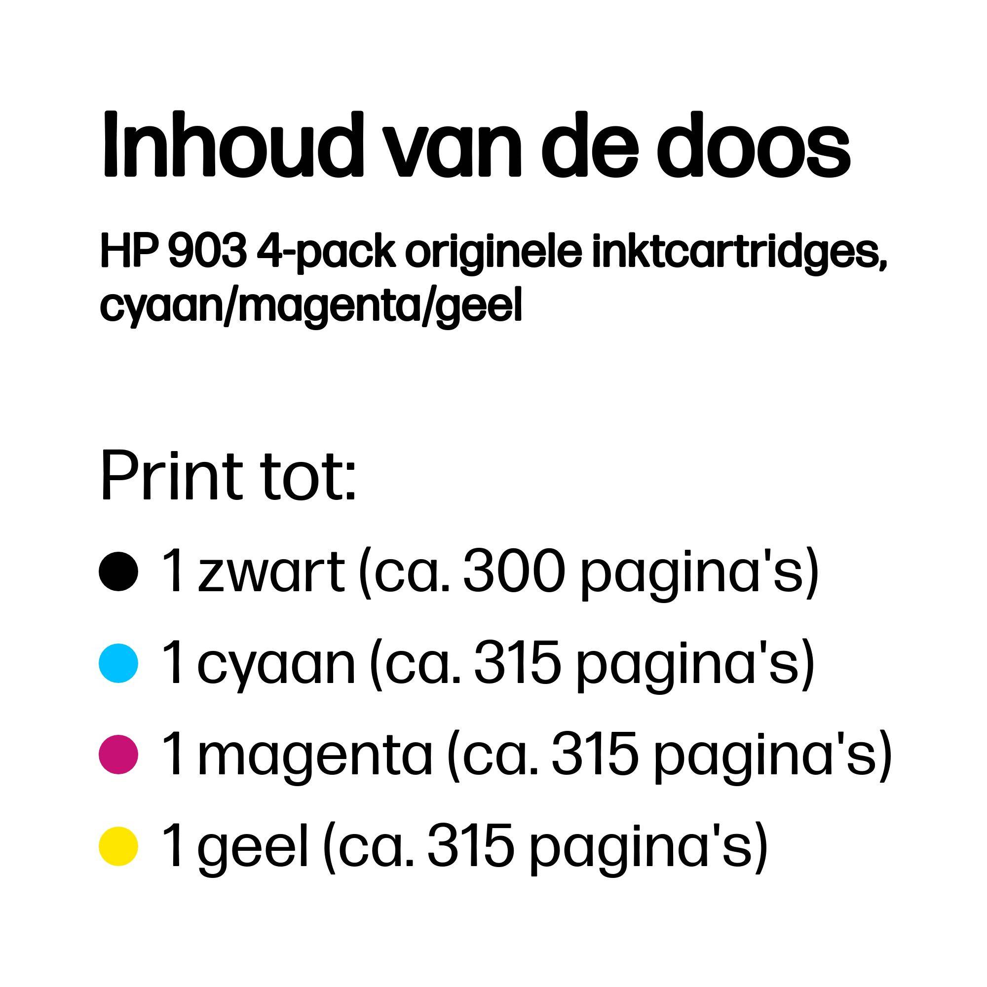 HP 903 4-pack originele inktcartridges, cyaan/magenta/geel