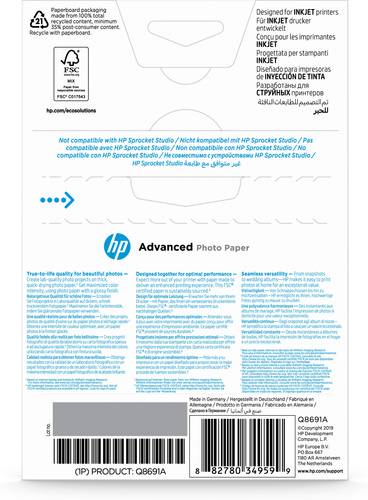 HP Advanced Photo-papier, glanzend, 250 g/m2, 10 x 15 cm (101 x 152 mm), 25 vellen