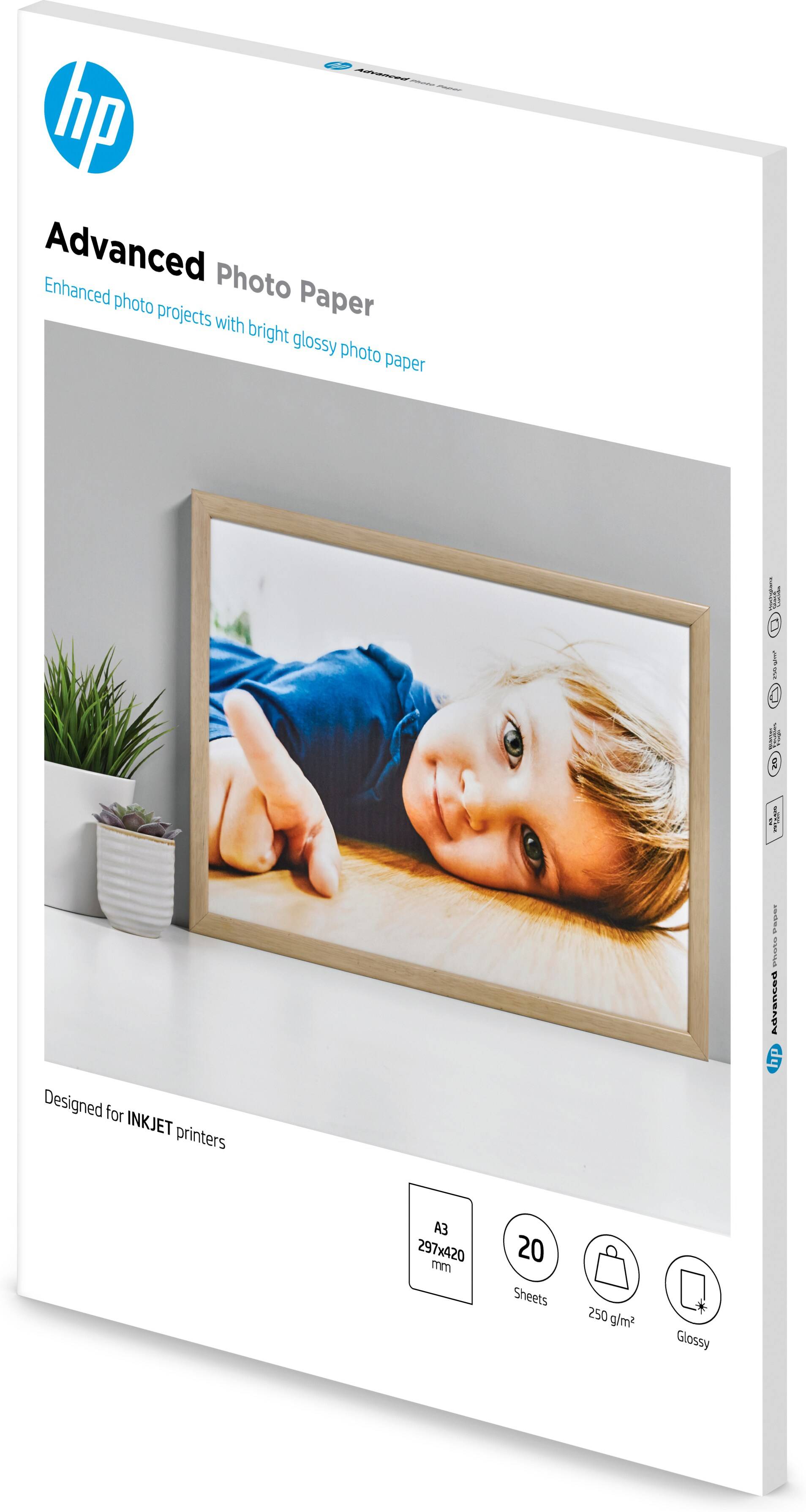 HP Advanced fotopapier, glanzend, 250 g/m2, A3 (297 x 420 mm), 20 vellen