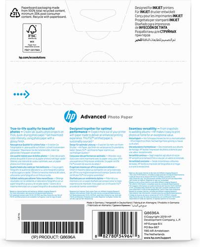 HP Advanced fotopapier, glanzend, 250 g/m2, 13 x 18 cm (127 x 178 mm), 25 vellen