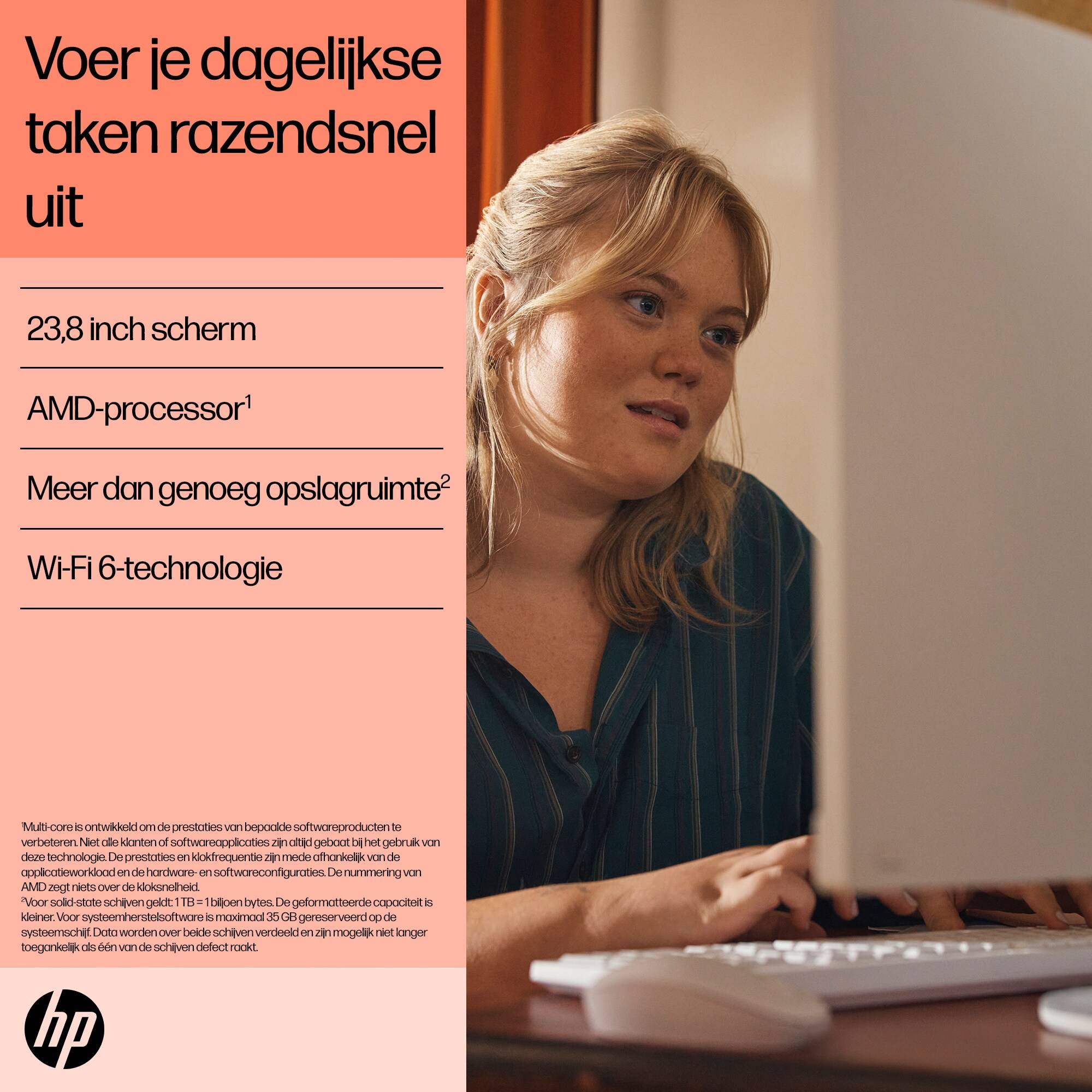 HP 24-cr0050nd AMD Ryzen™ 5 7520U 60,5 cm (23.8") 1920 x 1080 Pixels Alles-in-één-pc 8 GB LPDDR5-SDRAM 512 GB SSD Windows 11 Home Wi-Fi 6 (802.11ax) Zwart