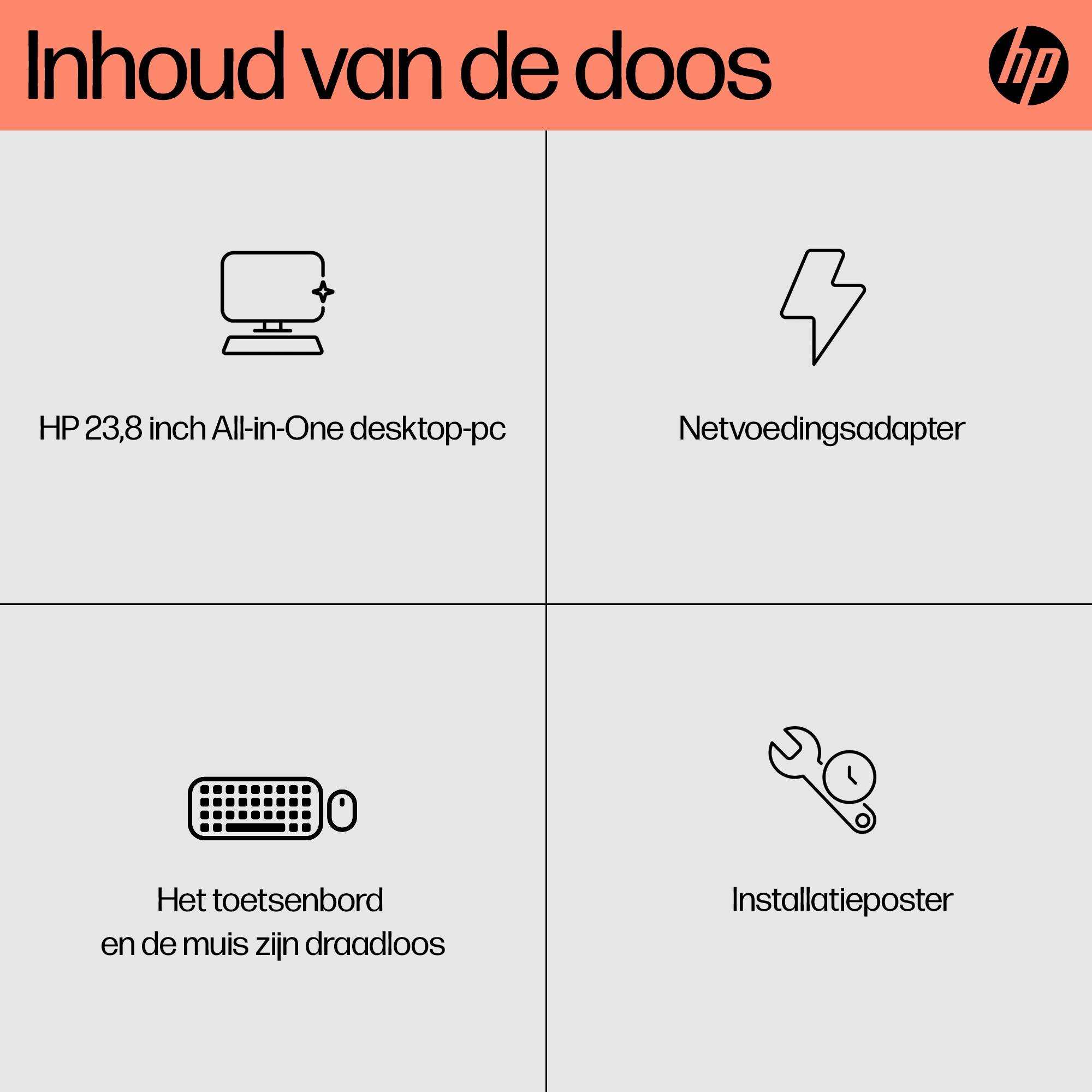 HP 24-cr0050nd AMD Ryzen™ 5 7520U 60,5 cm (23.8") 1920 x 1080 Pixels Alles-in-één-pc 8 GB LPDDR5-SDRAM 512 GB SSD Windows 11 Home Wi-Fi 6 (802.11ax) Zwart