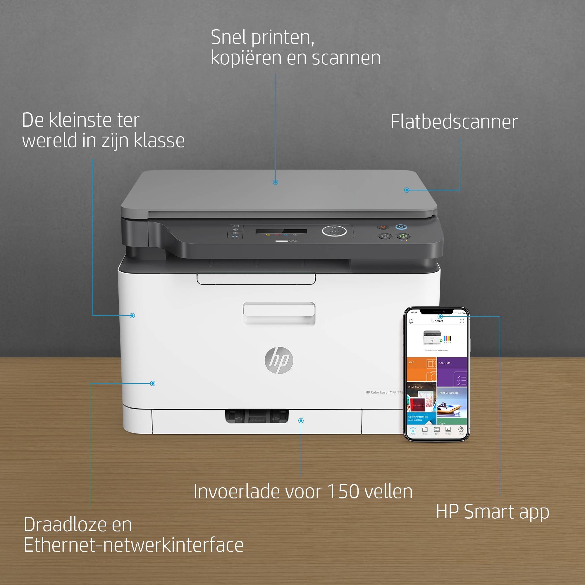 HP Color Laser MFP 178nw, Kleur, Printer voor Printen, kopiëren, scannen, Scans naar pdf