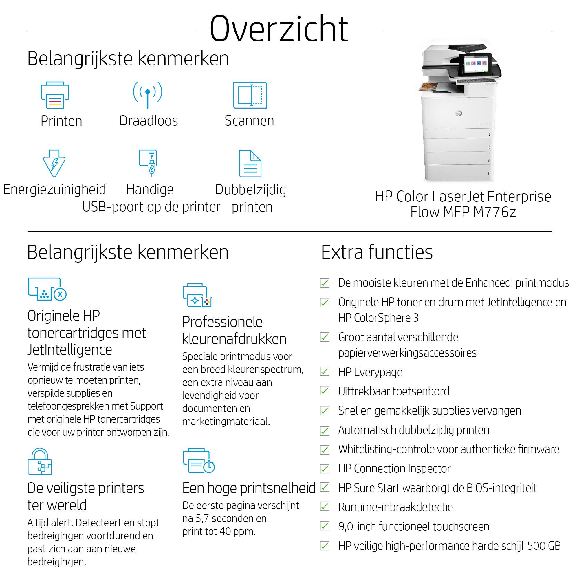 HP Color LaserJet Enterprise Flow MFP M776z, Printen, kopiëren, scannen en faxen, Afdrukken via USB-poort aan de voorzijde