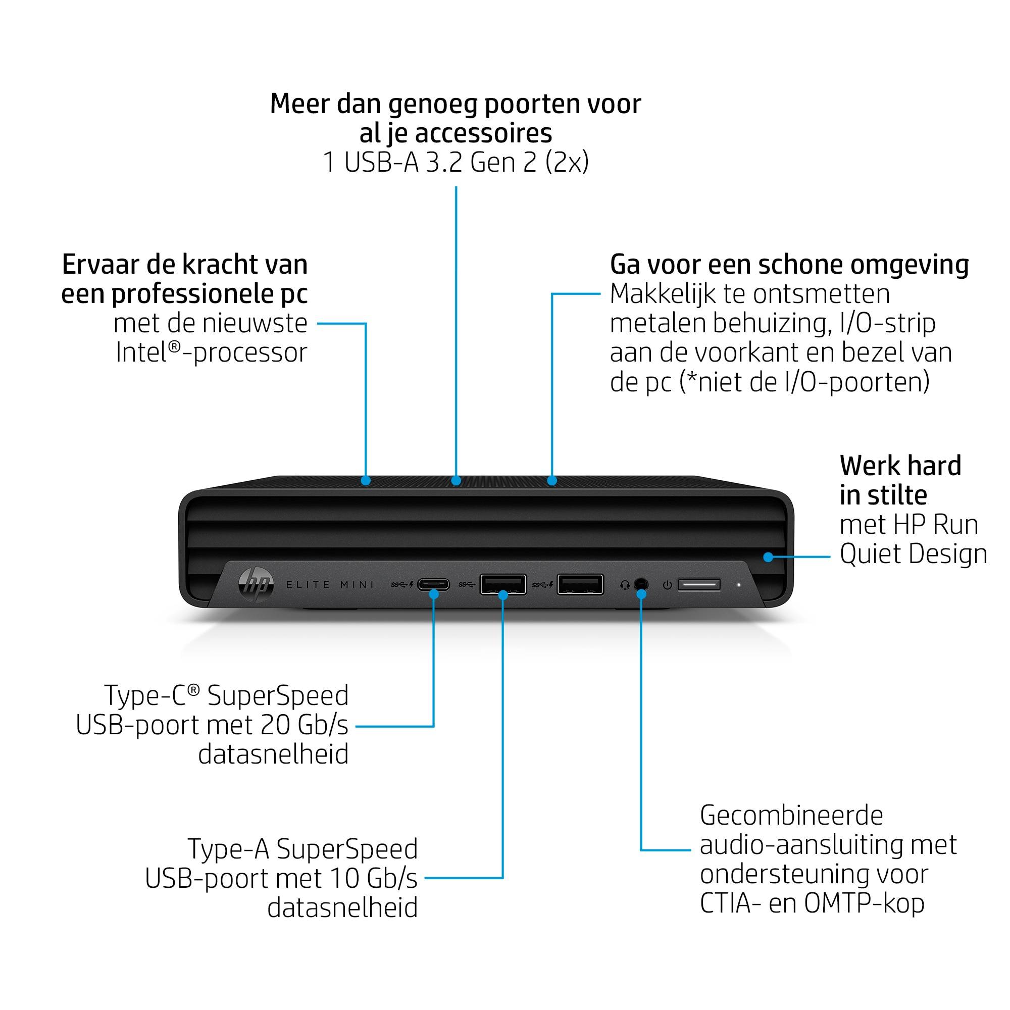 HP Elite Mini 800 G9 Intel® Core™ i7 i7-14700 16 GB DDR5-SDRAM 512 GB SSD Windows 11 Pro Mini PC Zwart