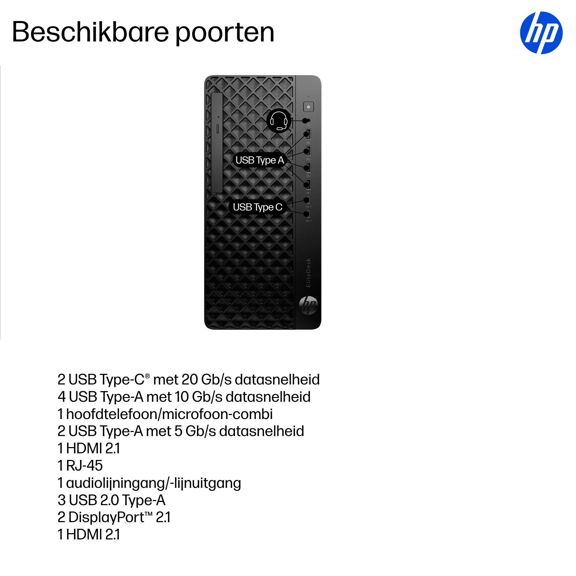 HP EliteDesk 8 Tower G1i AI Wolf Pro Security Edition Intel Core Ultra 5 235 16 GB DDR5-SDRAM 512 GB SSD Windows 11 Pro PC AI PC Zwart