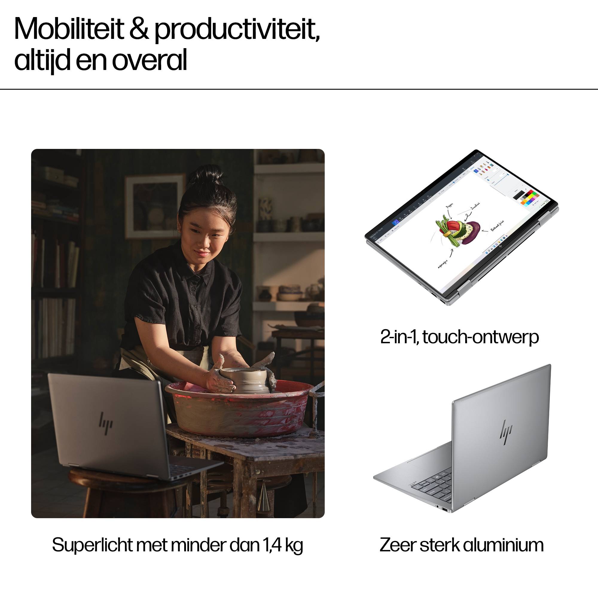 HP ENVY x360 14-fa0025nd AMD Ryzen™ 7 8840HS Hybride (2-in-1) 35,6 cm (14") Touchscreen 3K 16 GB LPDDR5-SDRAM 1 TB SSD Wi-Fi 6E (802.11ax) Windows 11 Home Grijs