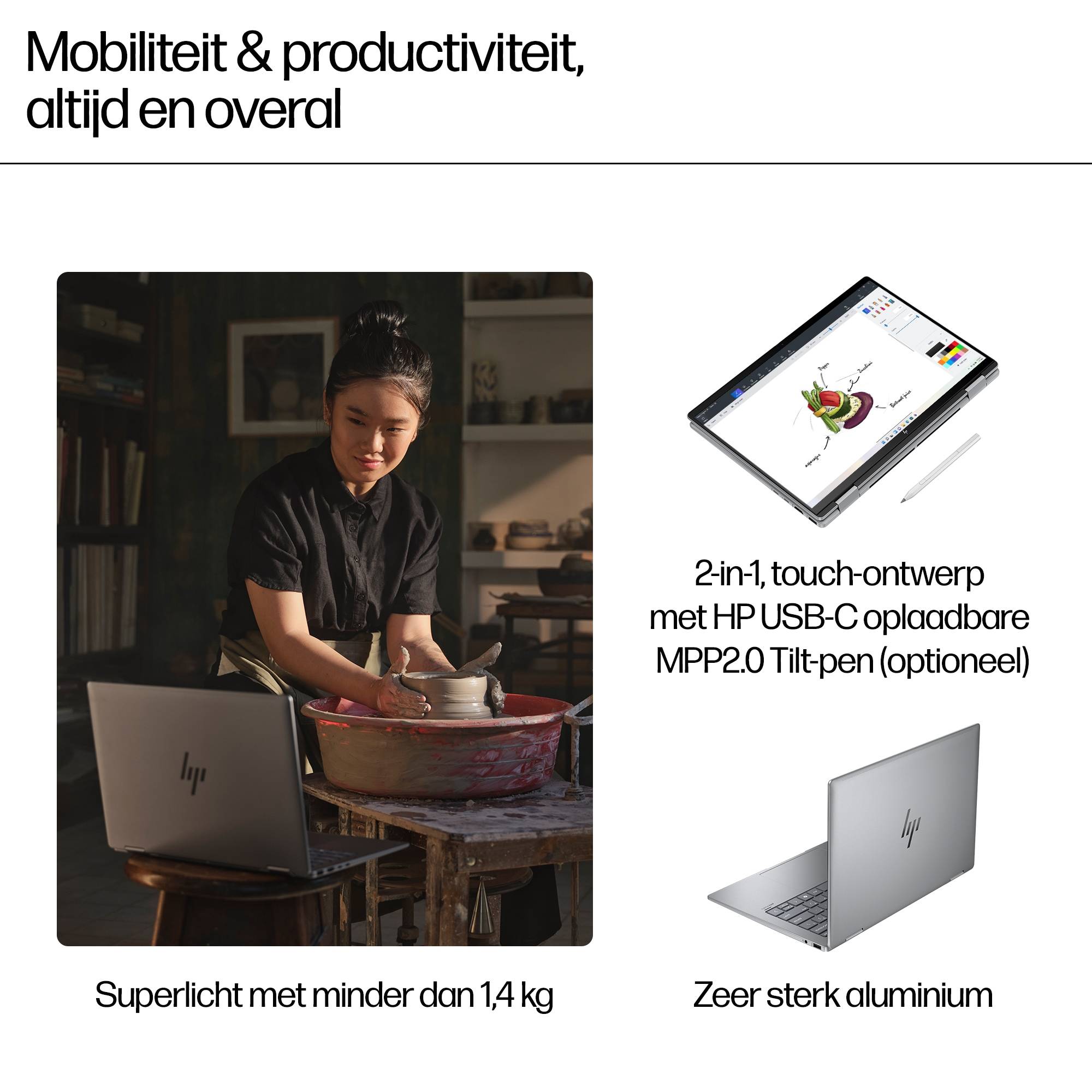 HP ENVY x360 14-fa0025nd AMD Ryzen™ 7 8840HS Hybride (2-in-1) 35,6 cm (14") Touchscreen 3K 16 GB LPDDR5-SDRAM 1 TB SSD Wi-Fi 6E (802.11ax) Windows 11 Home Grijs