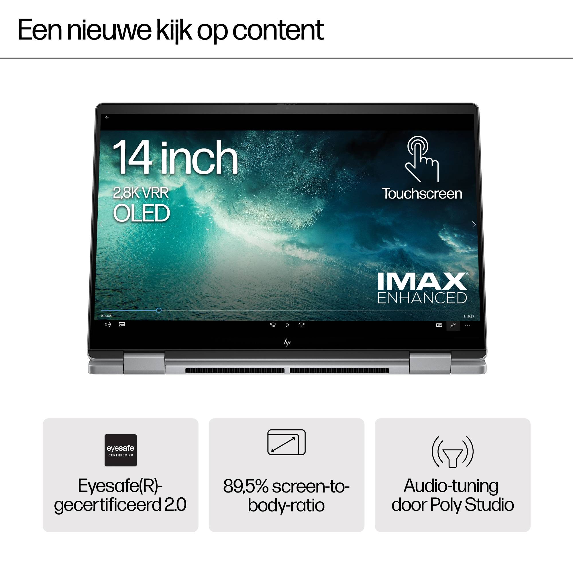 HP ENVY x360 14-fa0025nd AMD Ryzen™ 7 8840HS Hybride (2-in-1) 35,6 cm (14") Touchscreen 3K 16 GB LPDDR5-SDRAM 1 TB SSD Wi-Fi 6E (802.11ax) Windows 11 Home Grijs