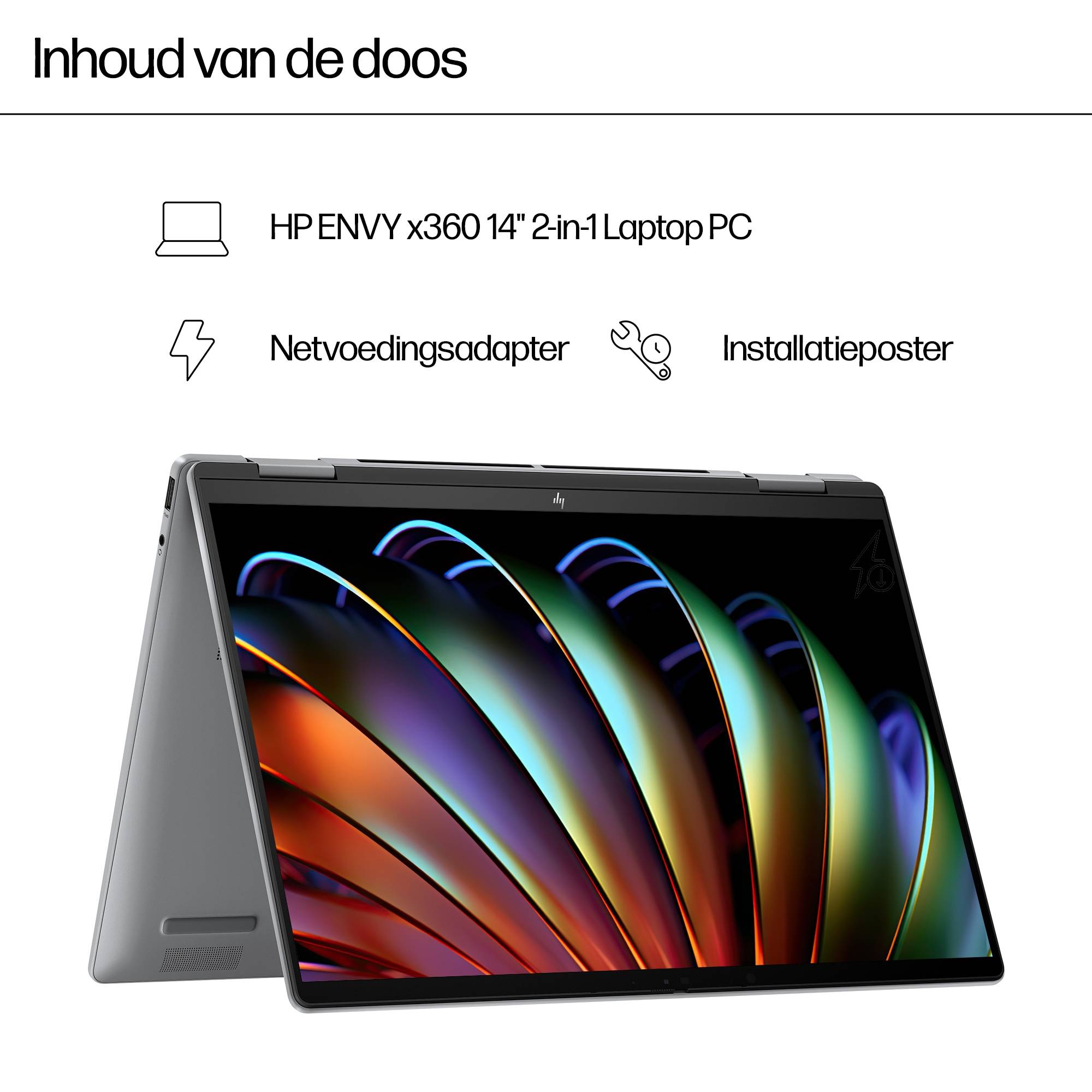 HP ENVY x360 14-fa0025nd AMD Ryzen™ 7 8840HS Hybride (2-in-1) 35,6 cm (14") Touchscreen 3K 16 GB LPDDR5-SDRAM 1 TB SSD Wi-Fi 6E (802.11ax) Windows 11 Home Grijs