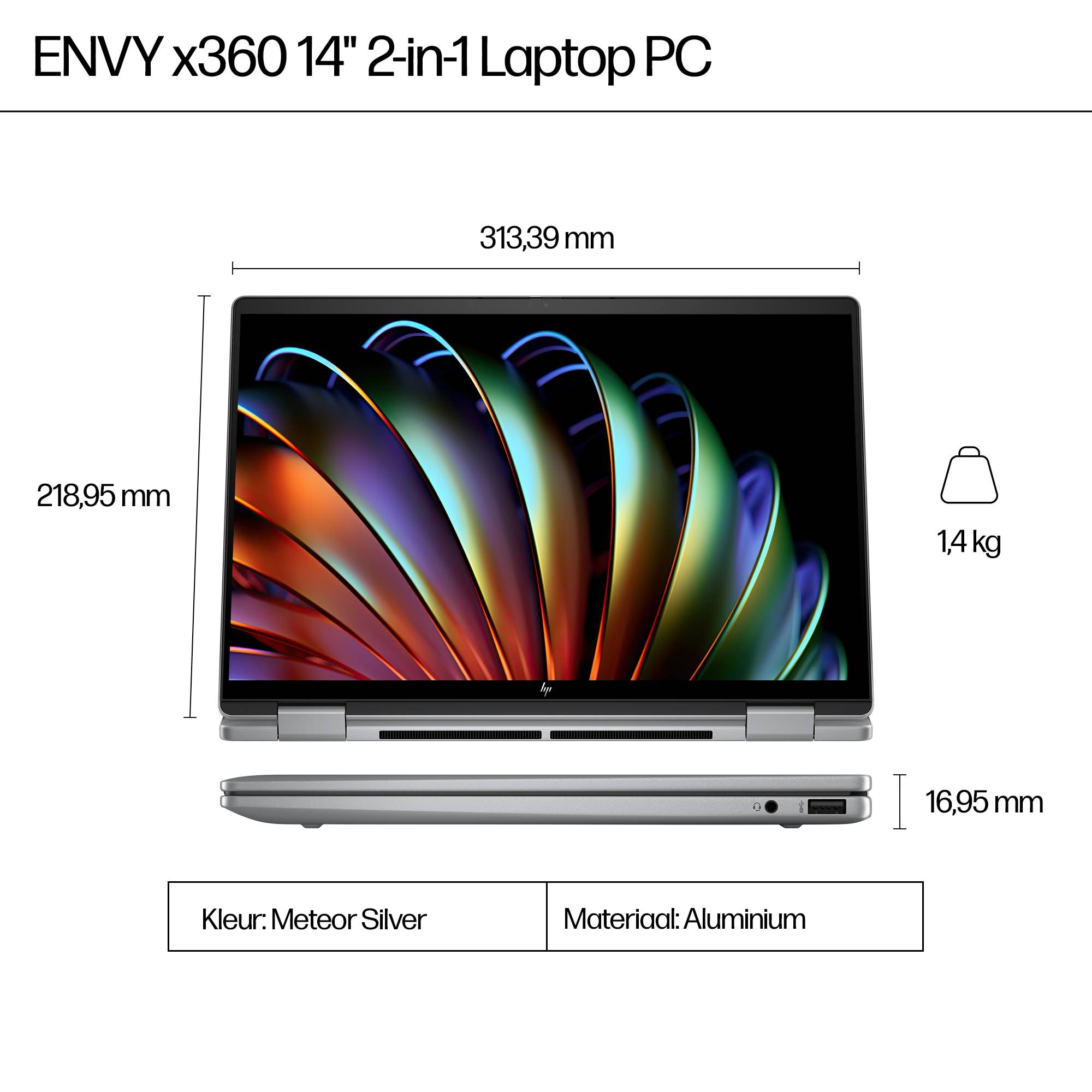 HP ENVY x360 14-fa0025nd AMD Ryzen™ 7 8840HS Hybride (2-in-1) 35,6 cm (14") Touchscreen 3K 16 GB LPDDR5-SDRAM 1 TB SSD Wi-Fi 6E (802.11ax) Windows 11 Home Grijs