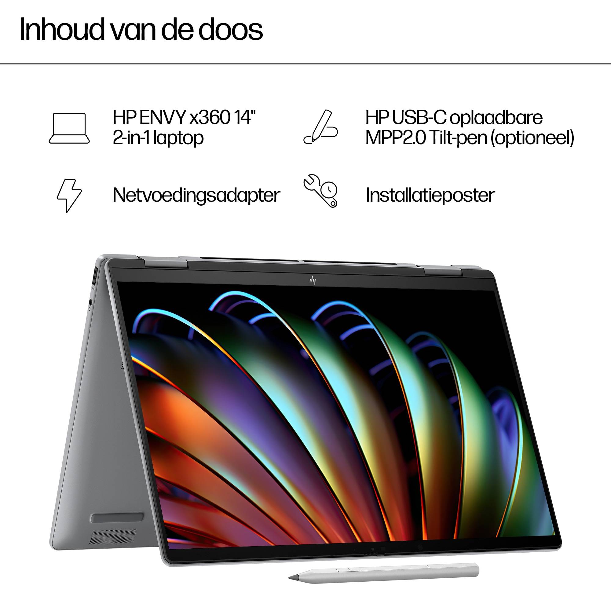 HP ENVY x360 14-fa0025nd AMD Ryzen™ 7 8840HS Hybride (2-in-1) 35,6 cm (14") Touchscreen 3K 16 GB LPDDR5-SDRAM 1 TB SSD Wi-Fi 6E (802.11ax) Windows 11 Home Grijs