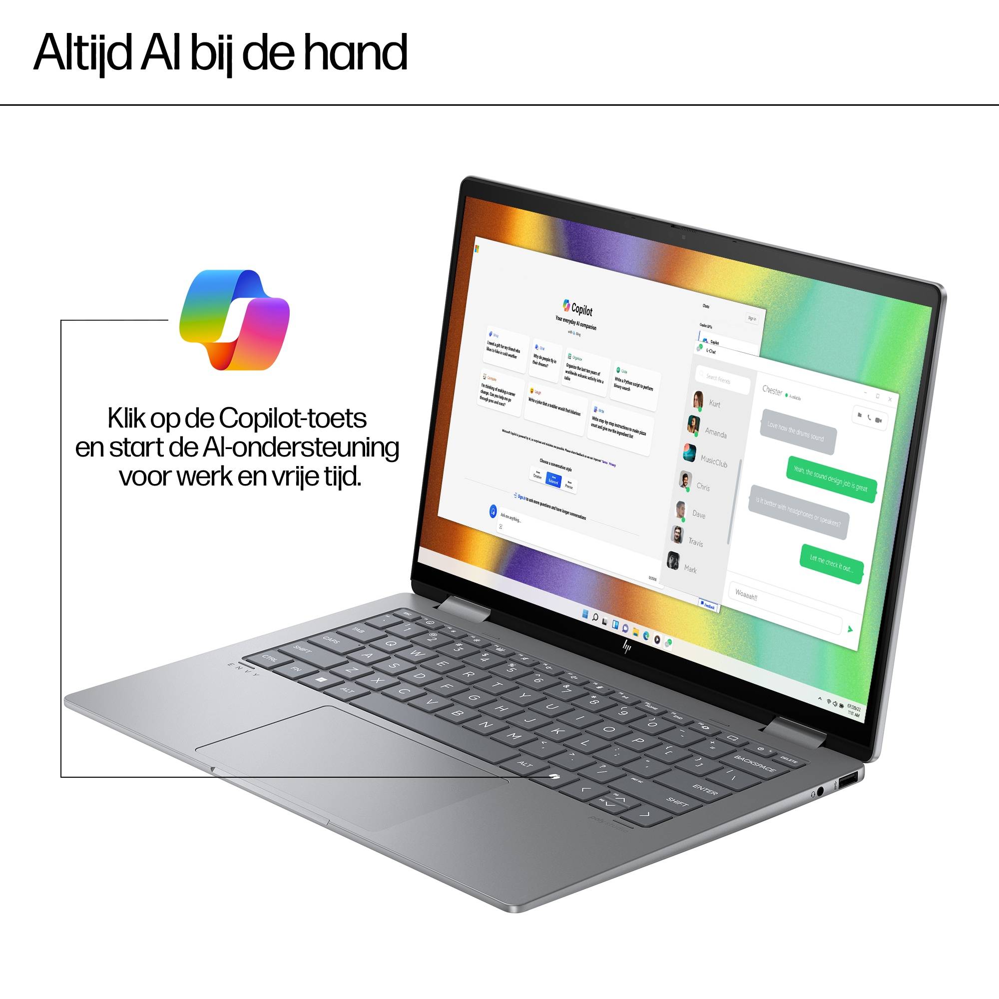 HP ENVY x360 14-fa0025nd AMD Ryzen™ 7 8840HS Hybride (2-in-1) 35,6 cm (14") Touchscreen 3K 16 GB LPDDR5-SDRAM 1 TB SSD Wi-Fi 6E (802.11ax) Windows 11 Home Grijs