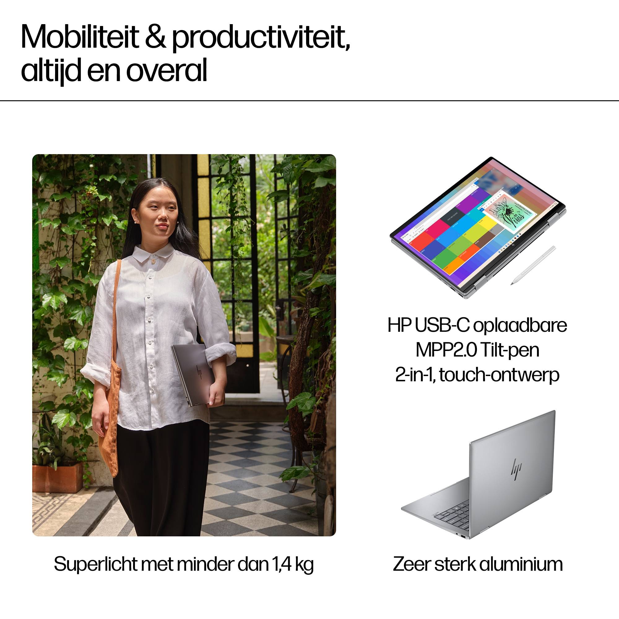 HP ENVY x360 14-fc0060nd Intel Core Ultra 7 155U Hybride (2-in-1) 35,6 cm (14") Touchscreen 3K 16 GB LPDDR5-SDRAM 1 TB SSD Wi-Fi 6E (802.11ax) Windows 11 Home Blauw