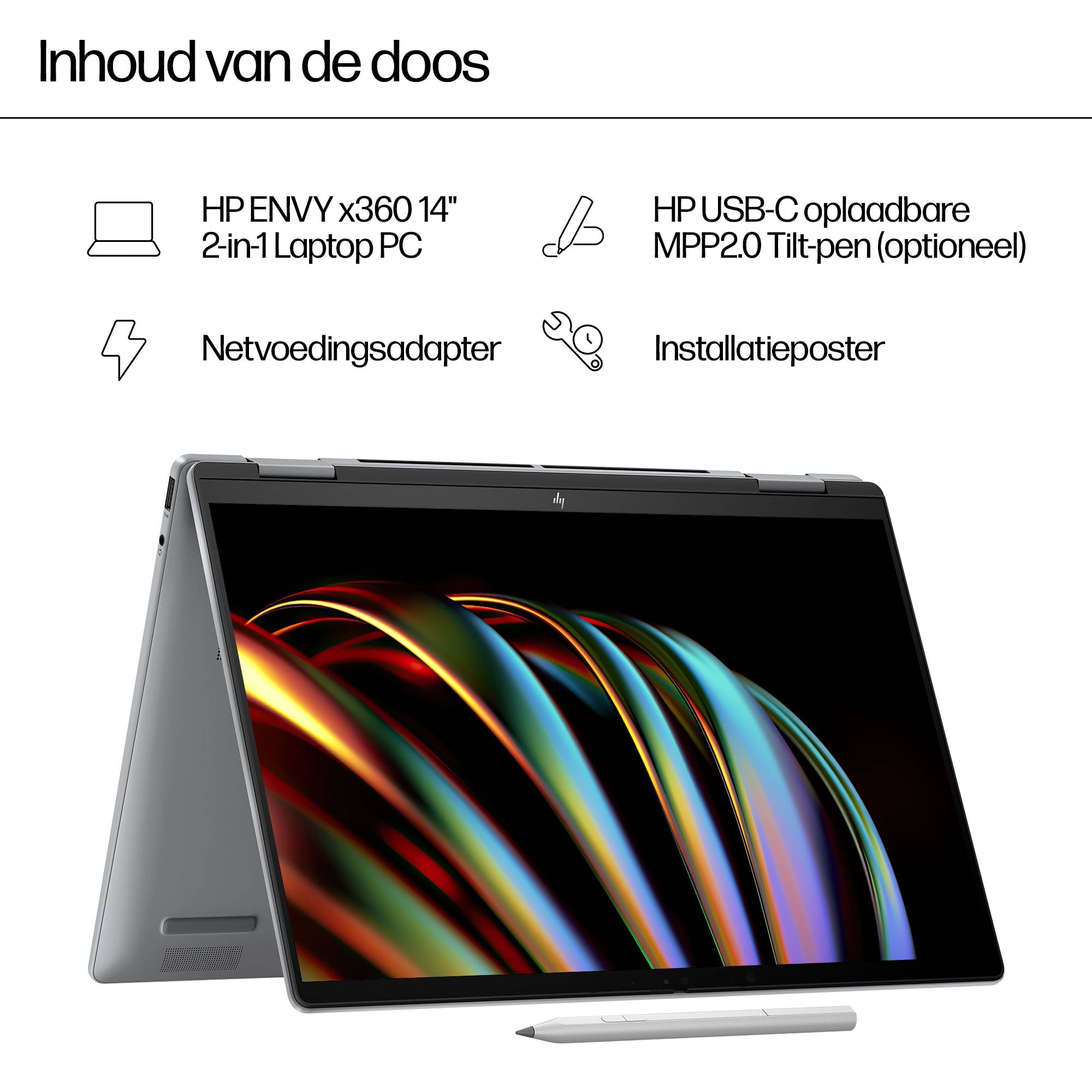 HP ENVY x360 14-fc0060nd Intel Core Ultra 7 155U Hybride (2-in-1) 35,6 cm (14") Touchscreen 3K 16 GB LPDDR5-SDRAM 1 TB SSD Wi-Fi 6E (802.11ax) Windows 11 Home Blauw