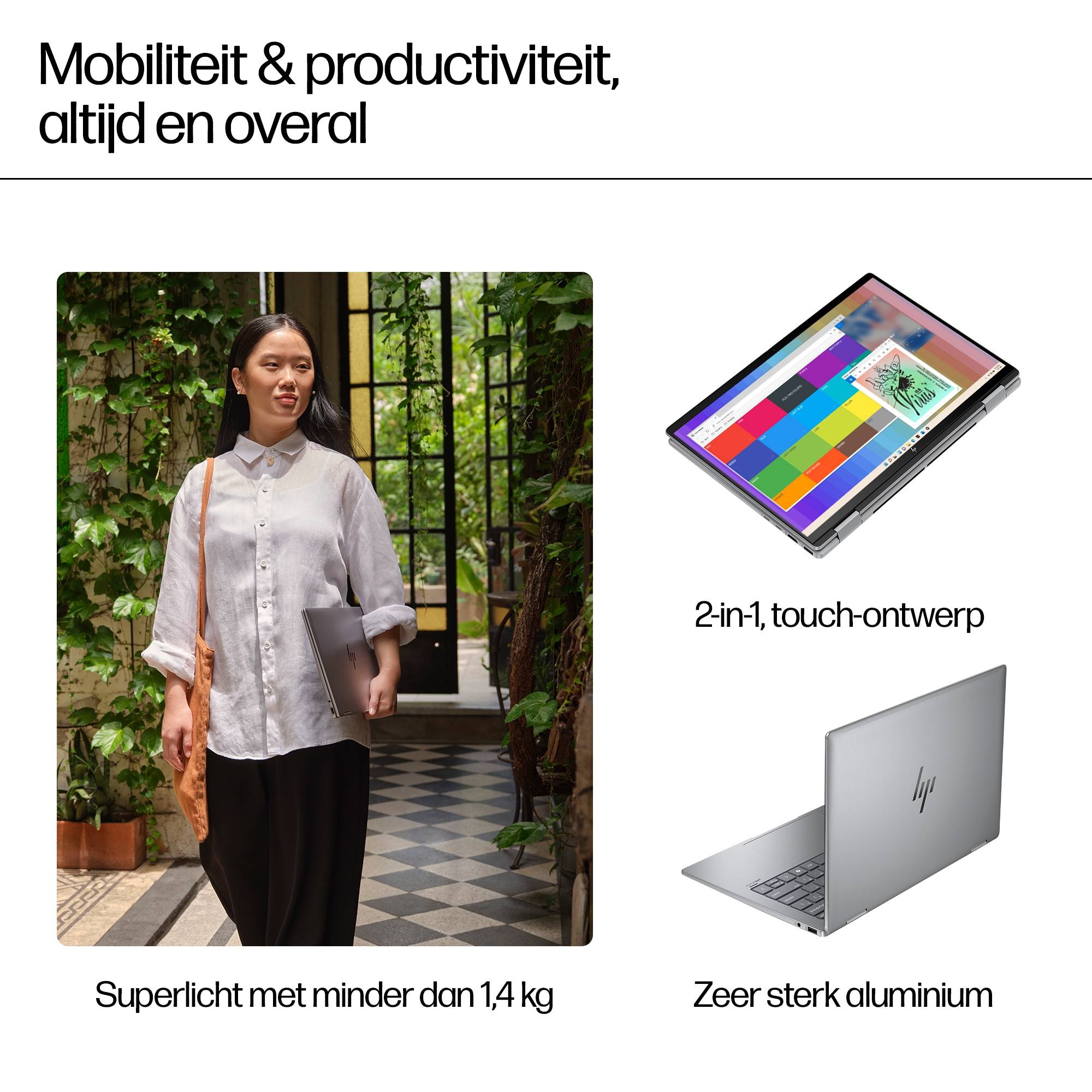 HP ENVY x360 14-fc0060nd Intel Core Ultra 7 155U Hybride (2-in-1) 35,6 cm (14") Touchscreen 3K 16 GB LPDDR5-SDRAM 1 TB SSD Wi-Fi 6E (802.11ax) Windows 11 Home Blauw