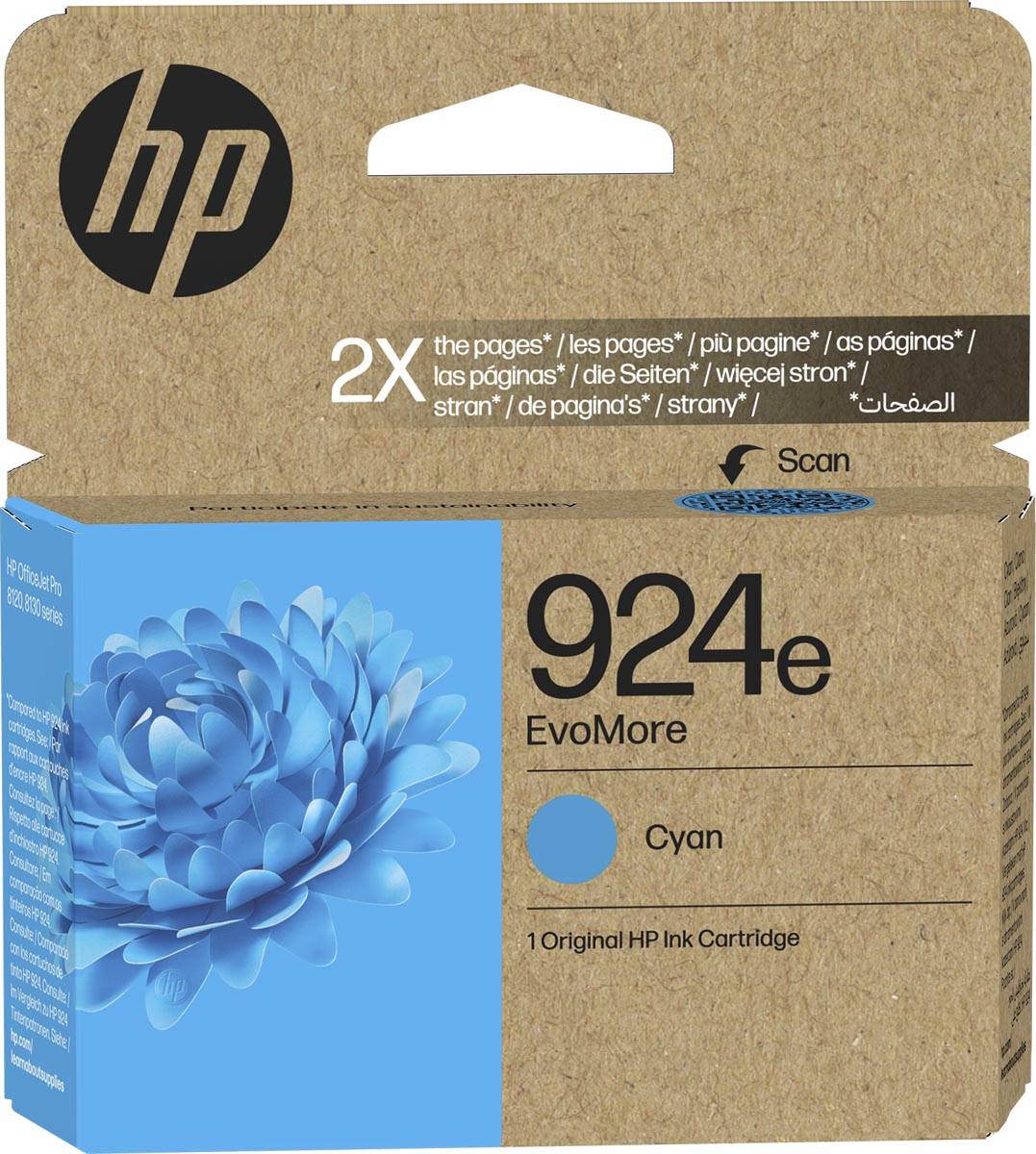 HP inktcartridge 924e, 800 pagina's, OEM 4K0U7NE, cyaan