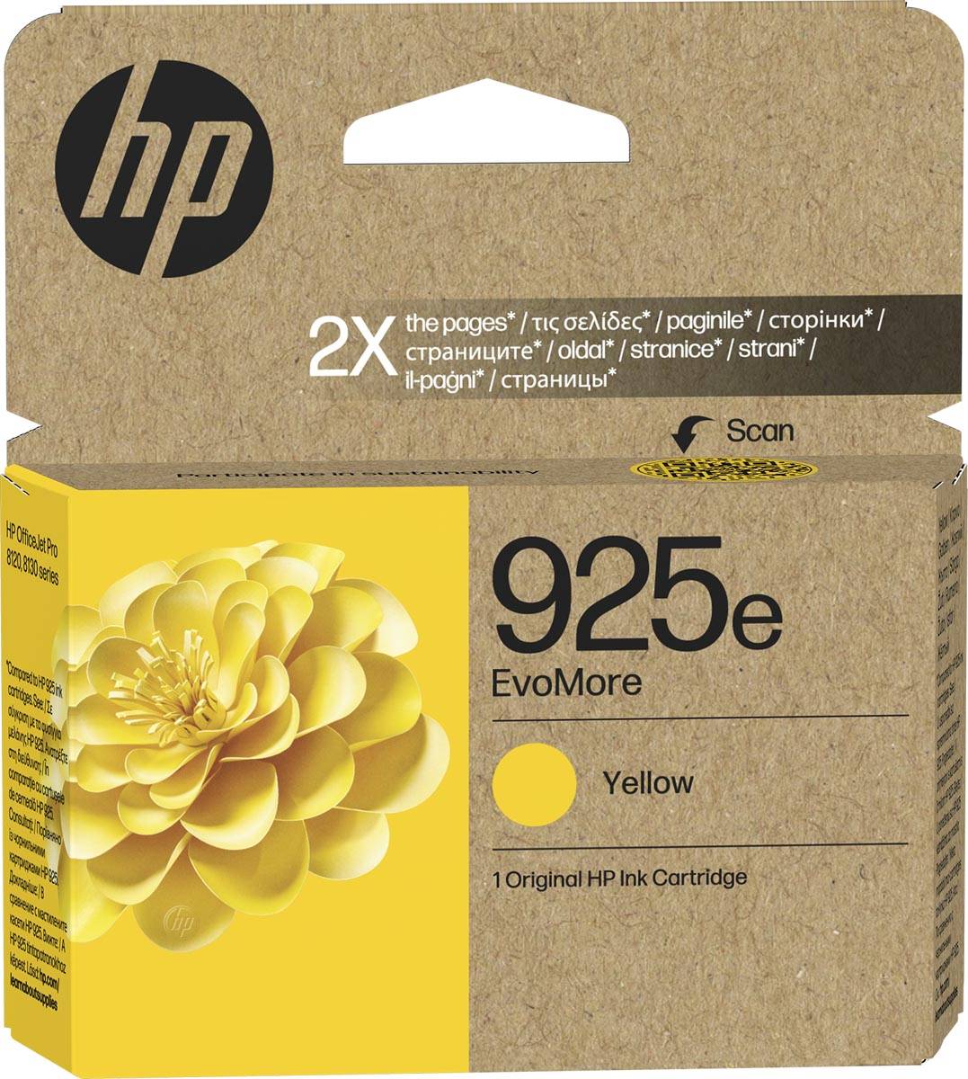 HP inktcartridge 925e, 800 pagina's, OEM 4K0W2PE, geel